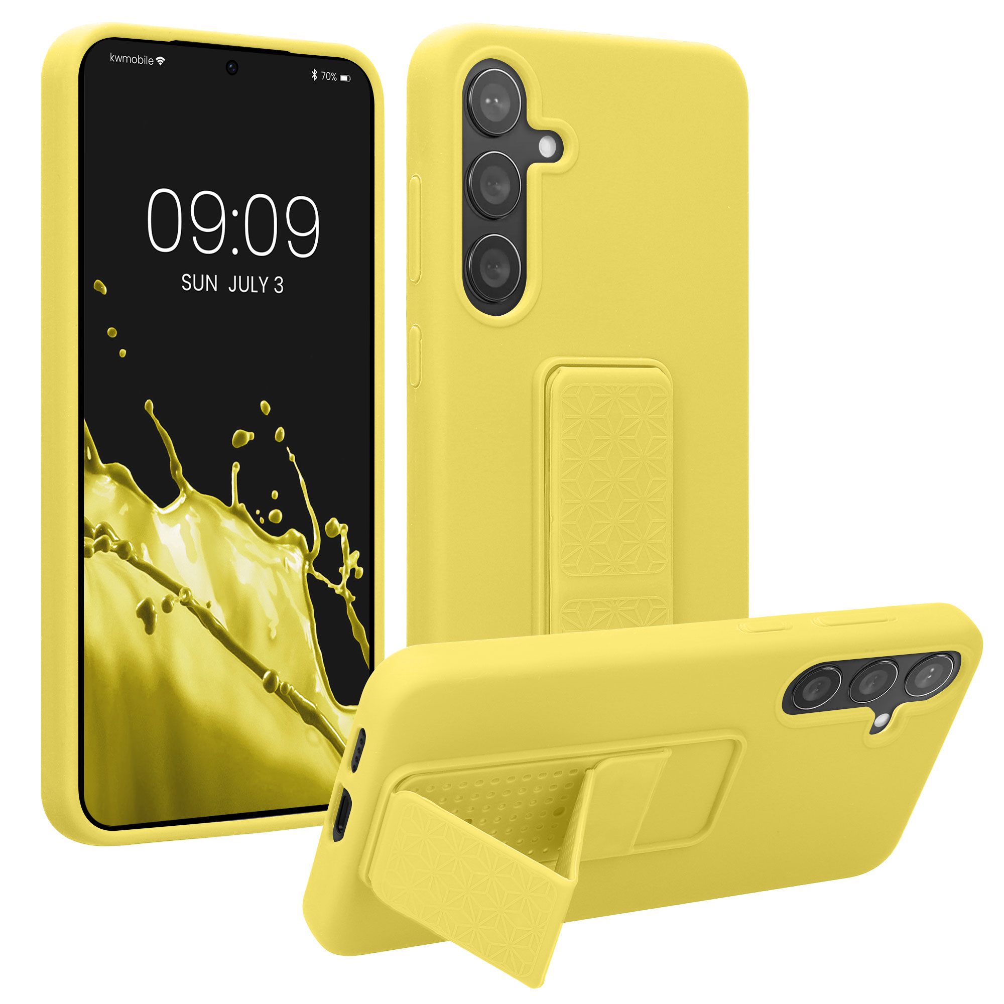 Pouzdro pro Samsung Galaxy S24 Plus kwmobile se stojánkem s poutkem silikonové - zářivě žlutá