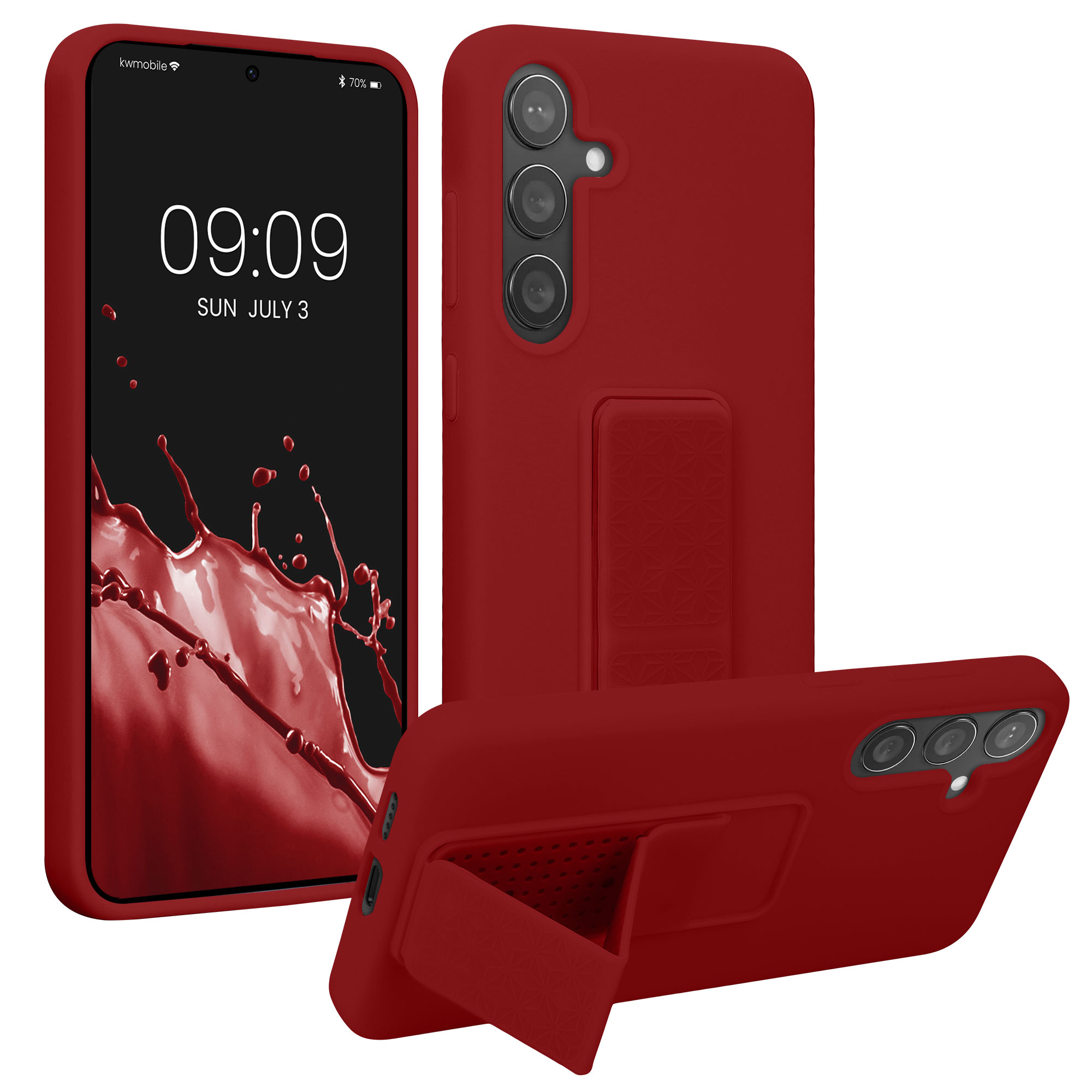 Pouzdro pro Samsung Galaxy S24 Plus kwmobile se stojánkem s poutkem silikonové - rebarborová červená