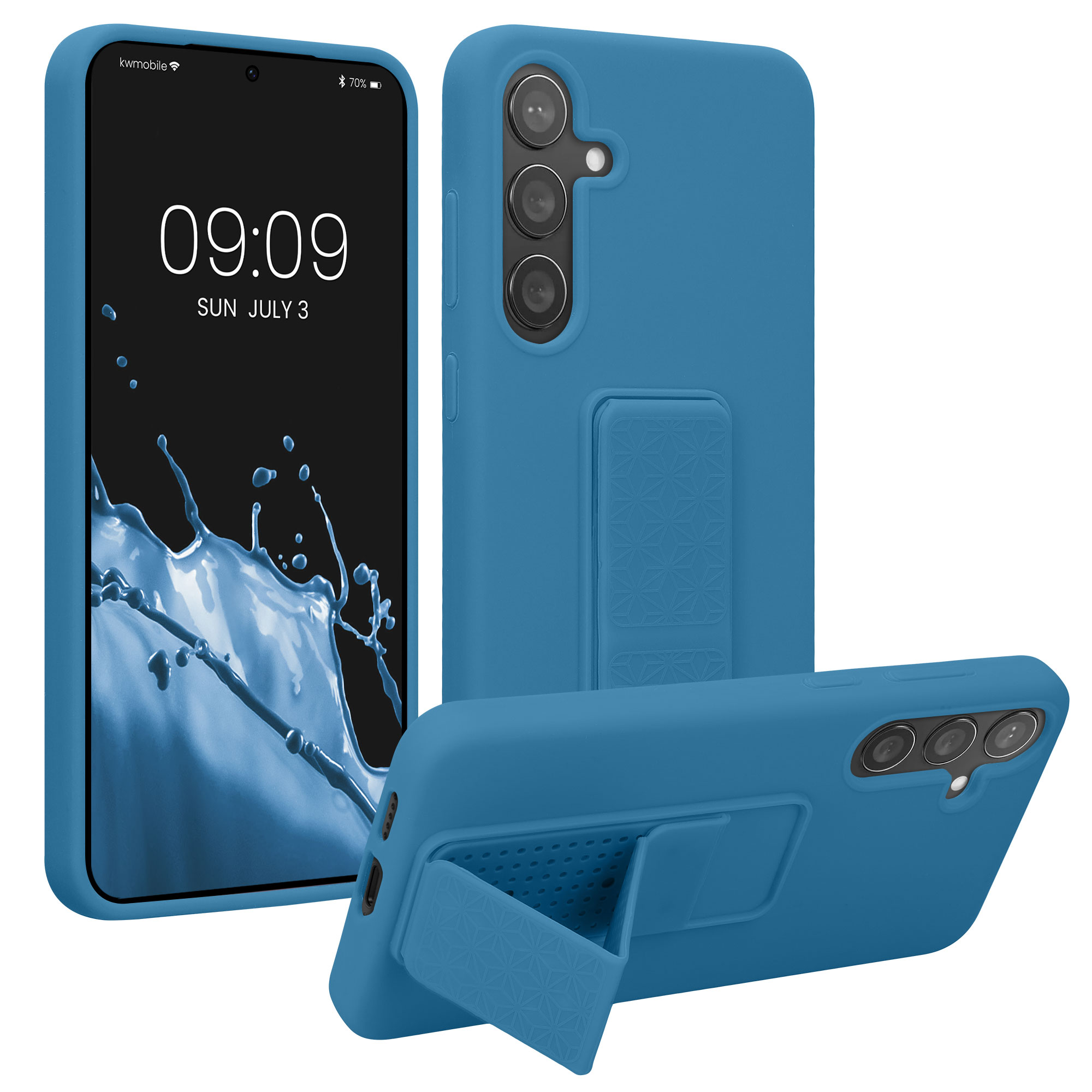 Pouzdro pro Samsung Galaxy S24 Plus kwmobile se stojánkem s poutkem silikonové - karibská modrá