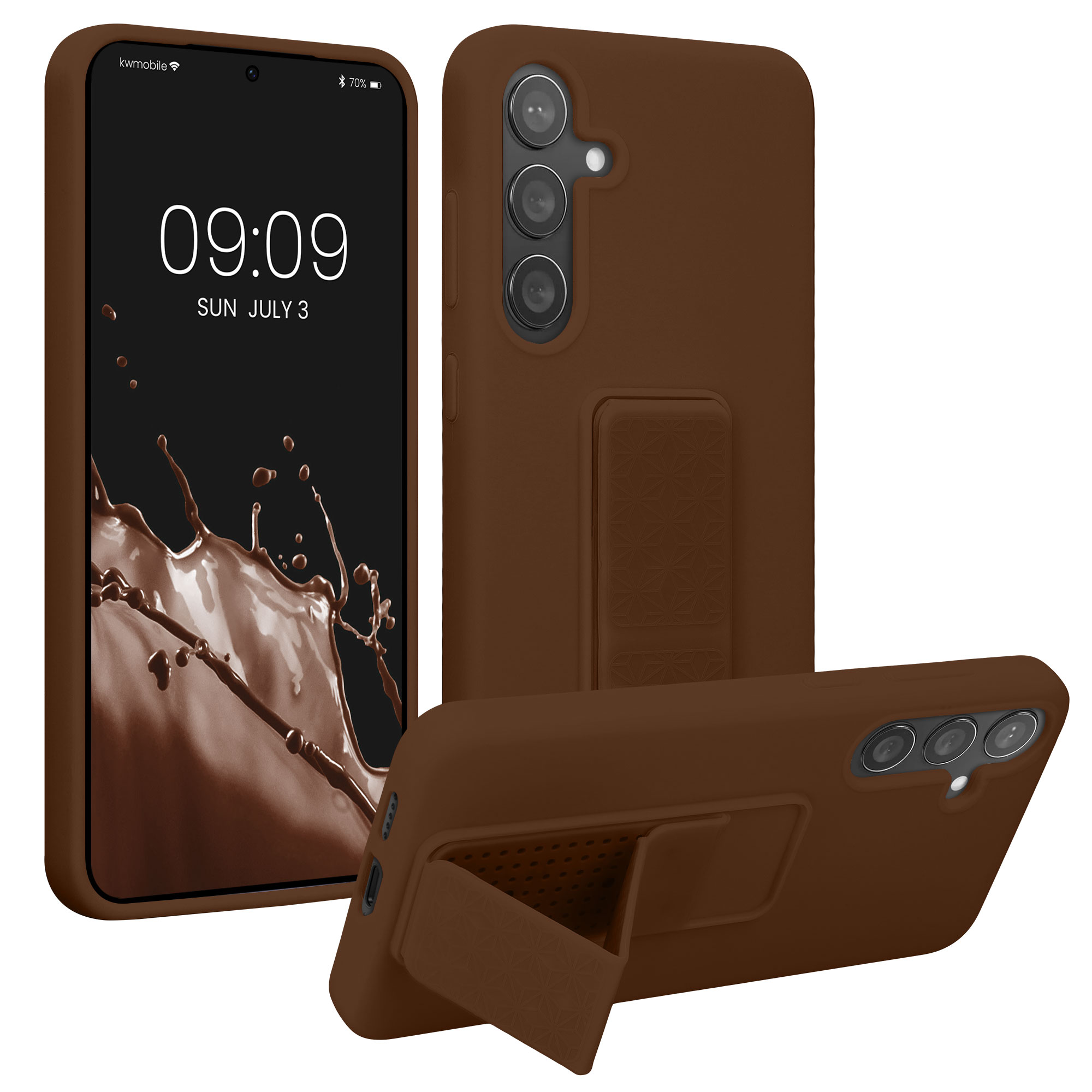 Pouzdro pro Samsung Galaxy S24 Plus kwmobile se stojánkem s poutkem silikonové - čokoládová