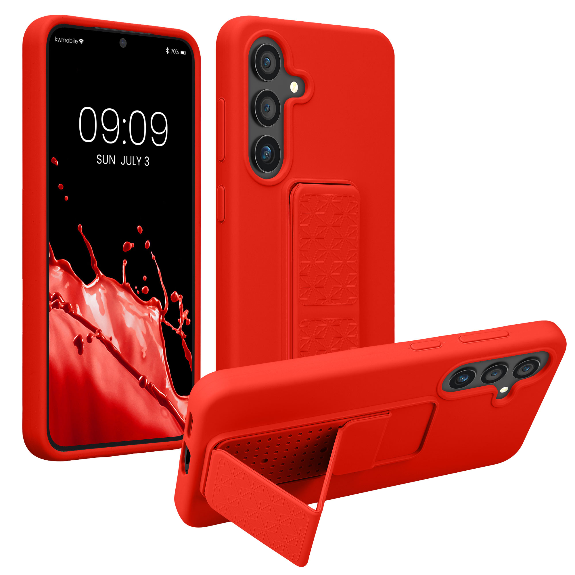 Pouzdro pro Samsung Galaxy S25 kwmobile se stojánkem s poutkem silikonové - červená