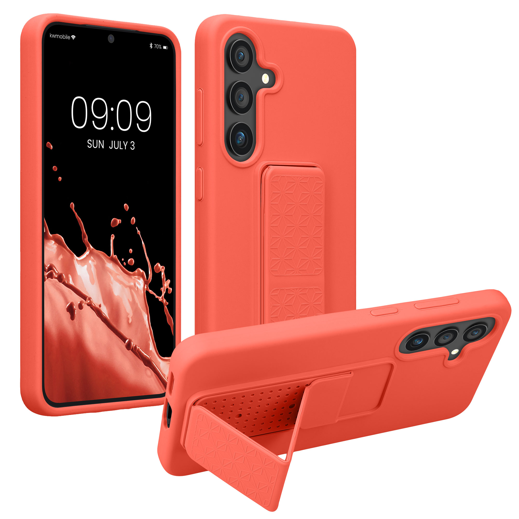 Pouzdro pro Samsung Galaxy S25 kwmobile se stojánkem s poutkem silikonové - korálová
