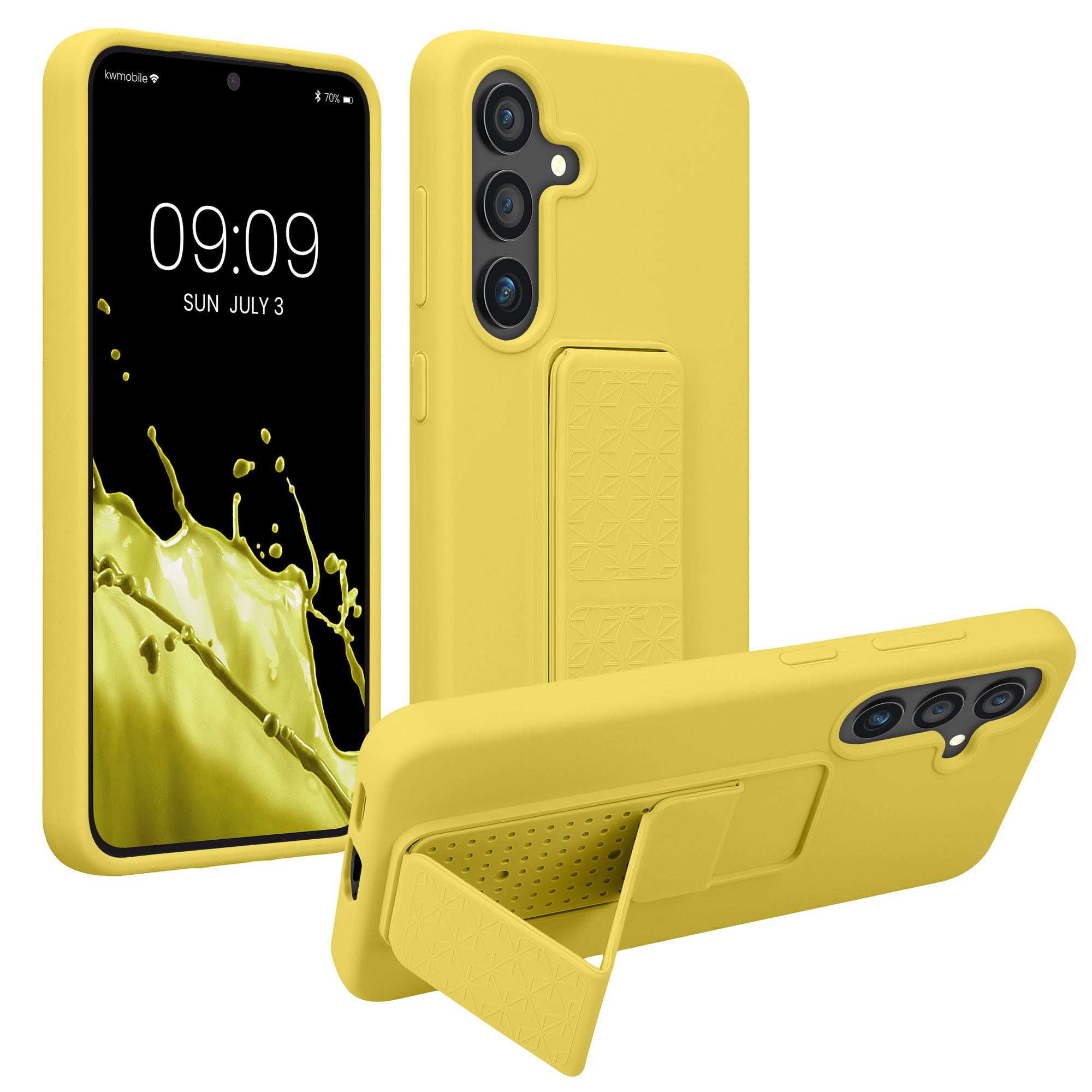 Pouzdro pro Samsung Galaxy S25 kwmobile se stojánkem s poutkem silikonové - zářivě žlutá