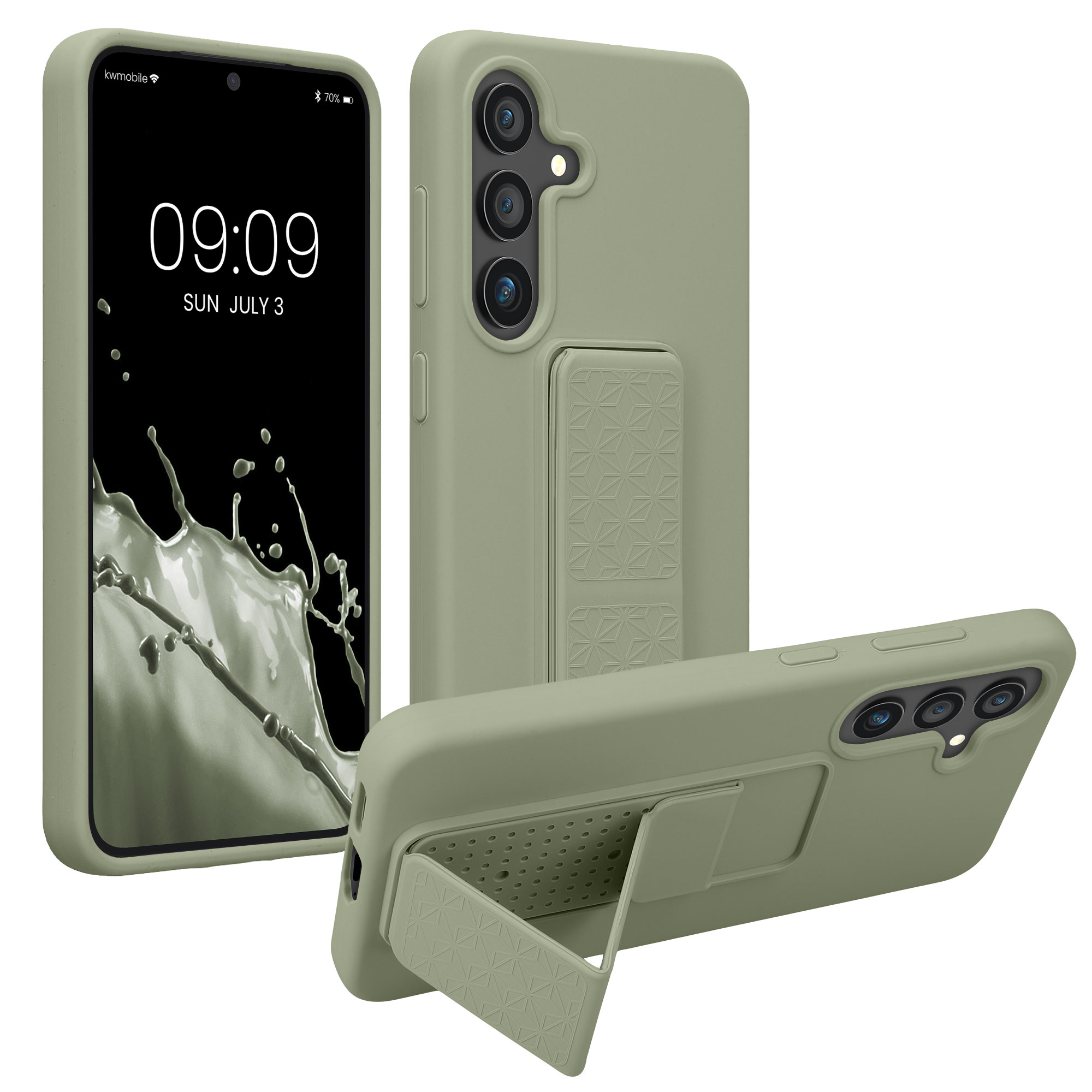 Pouzdro pro Samsung Galaxy S25 kwmobile se stojánkem s poutkem silikonové - šedozelená
