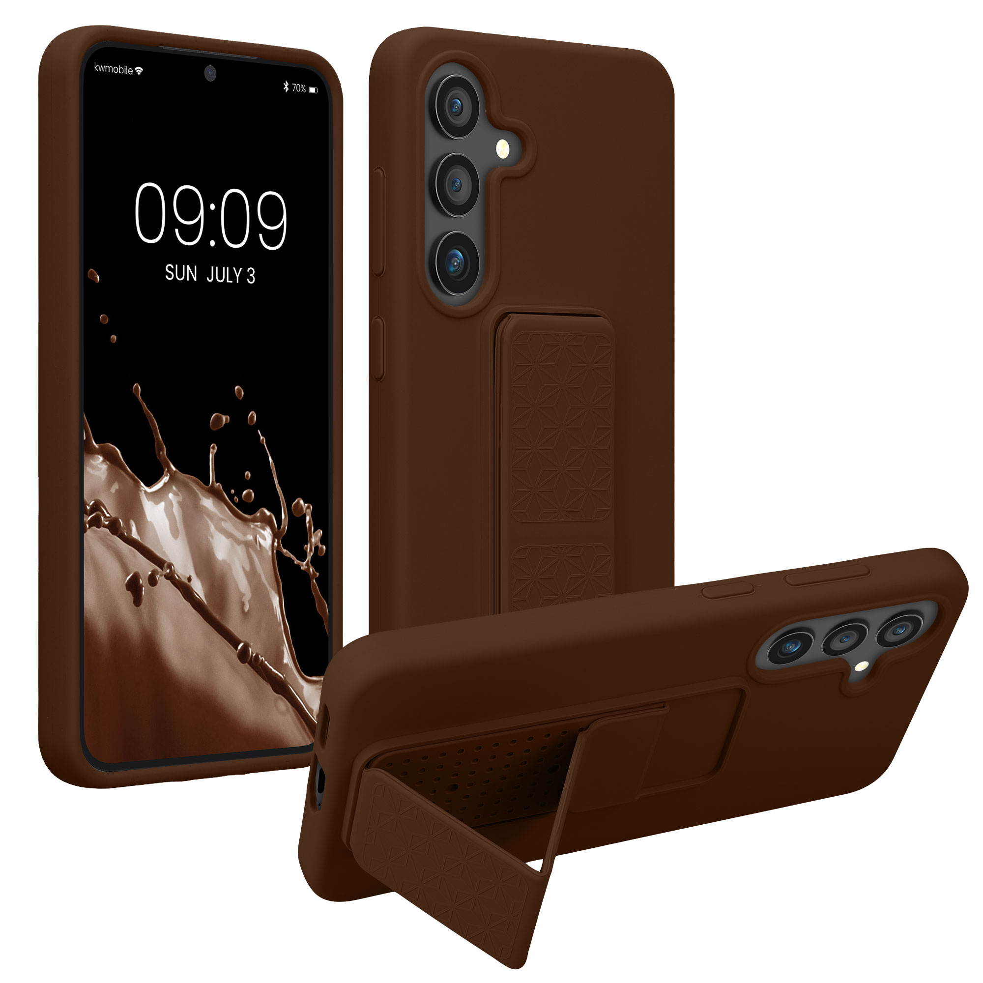 Pouzdro pro Samsung Galaxy S25 kwmobile se stojánkem s poutkem silikonové - čokoládová
