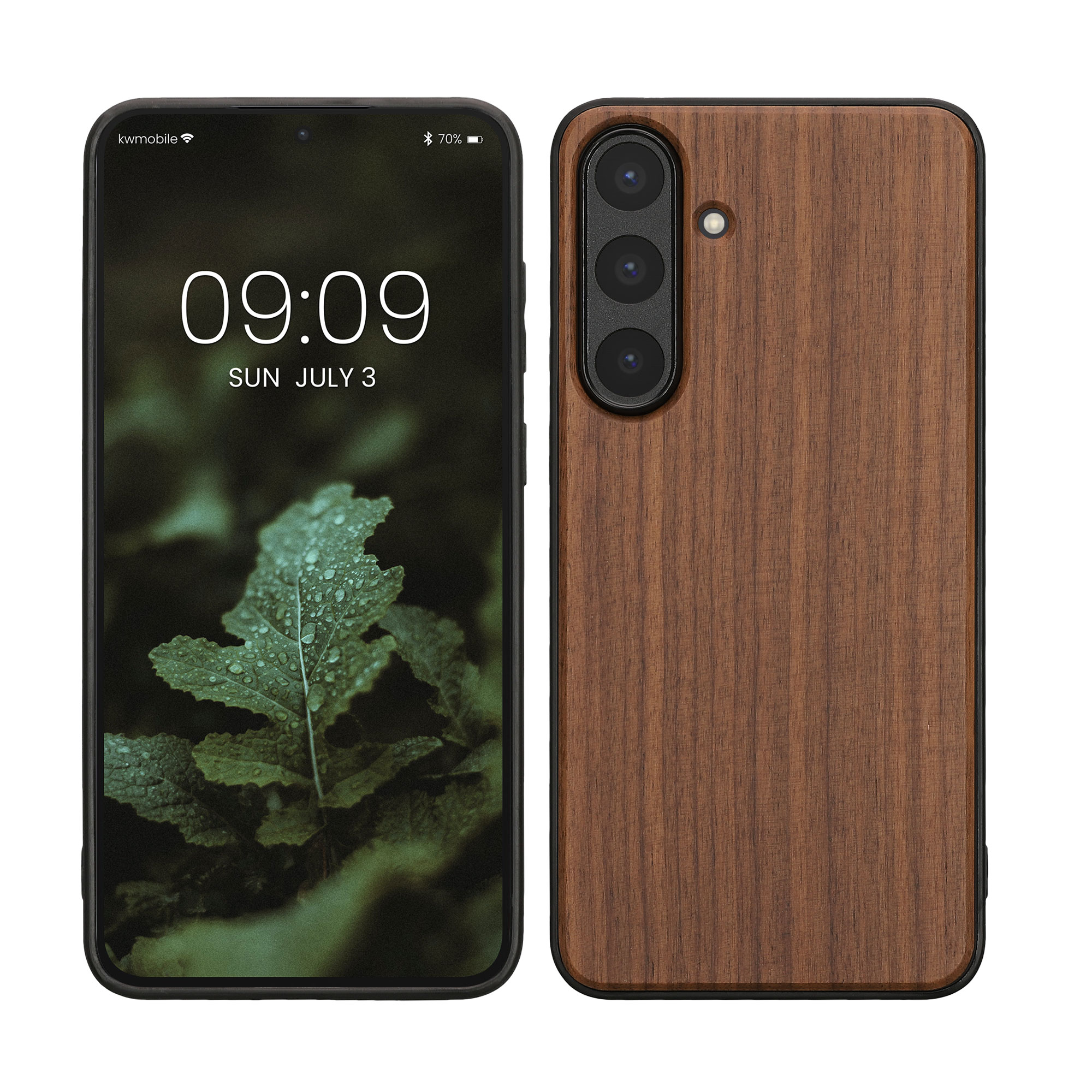 Dřevěné pouzdro pro Samsung Galaxy S25 FE kwmobile - tvrdý obal v tmavě hnědé barvě