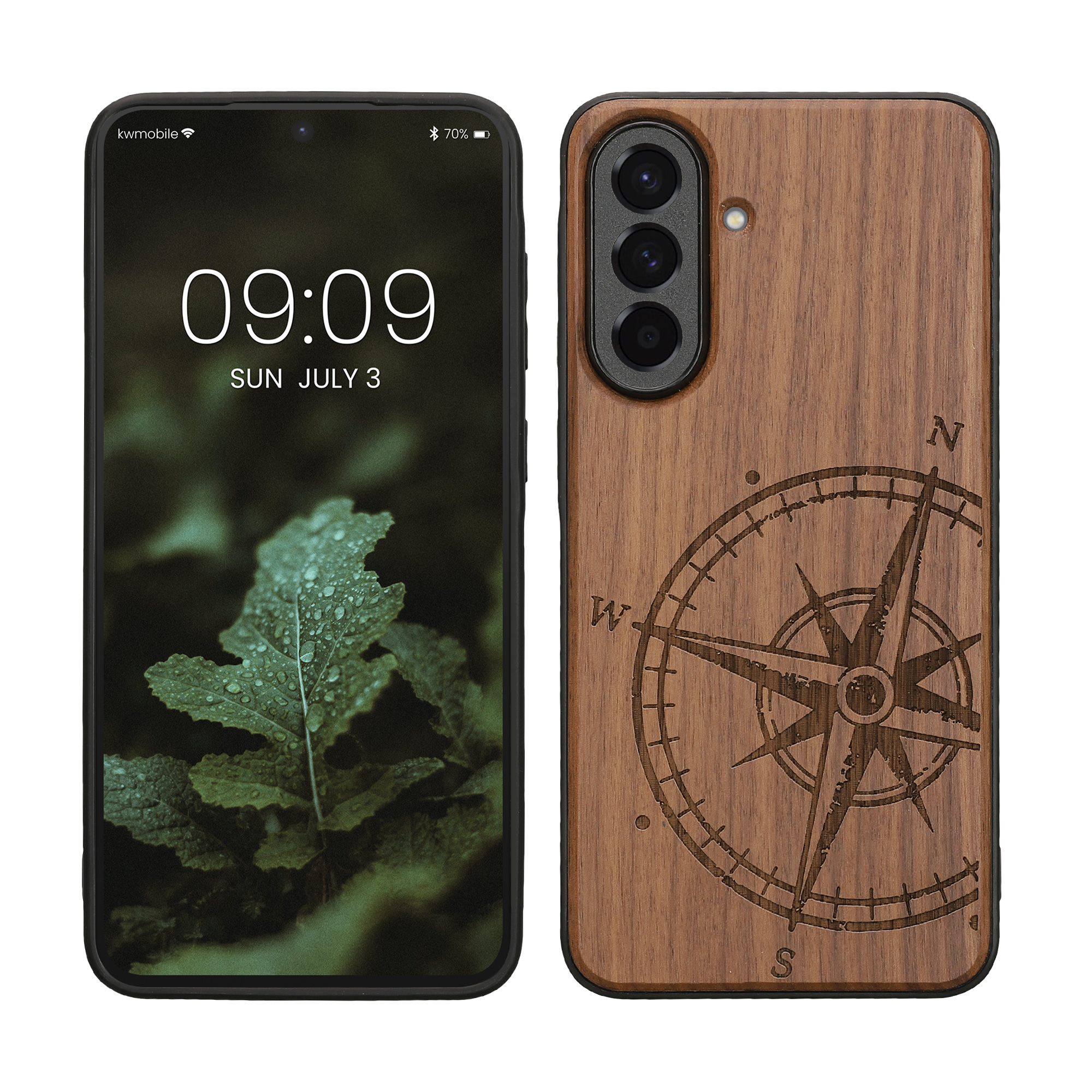 Dřevěný kryt pro Samsung Galaxy A37 5G s nárazuvzdorným TPU rámečkem kwmobile ‑ tmavě hnědá