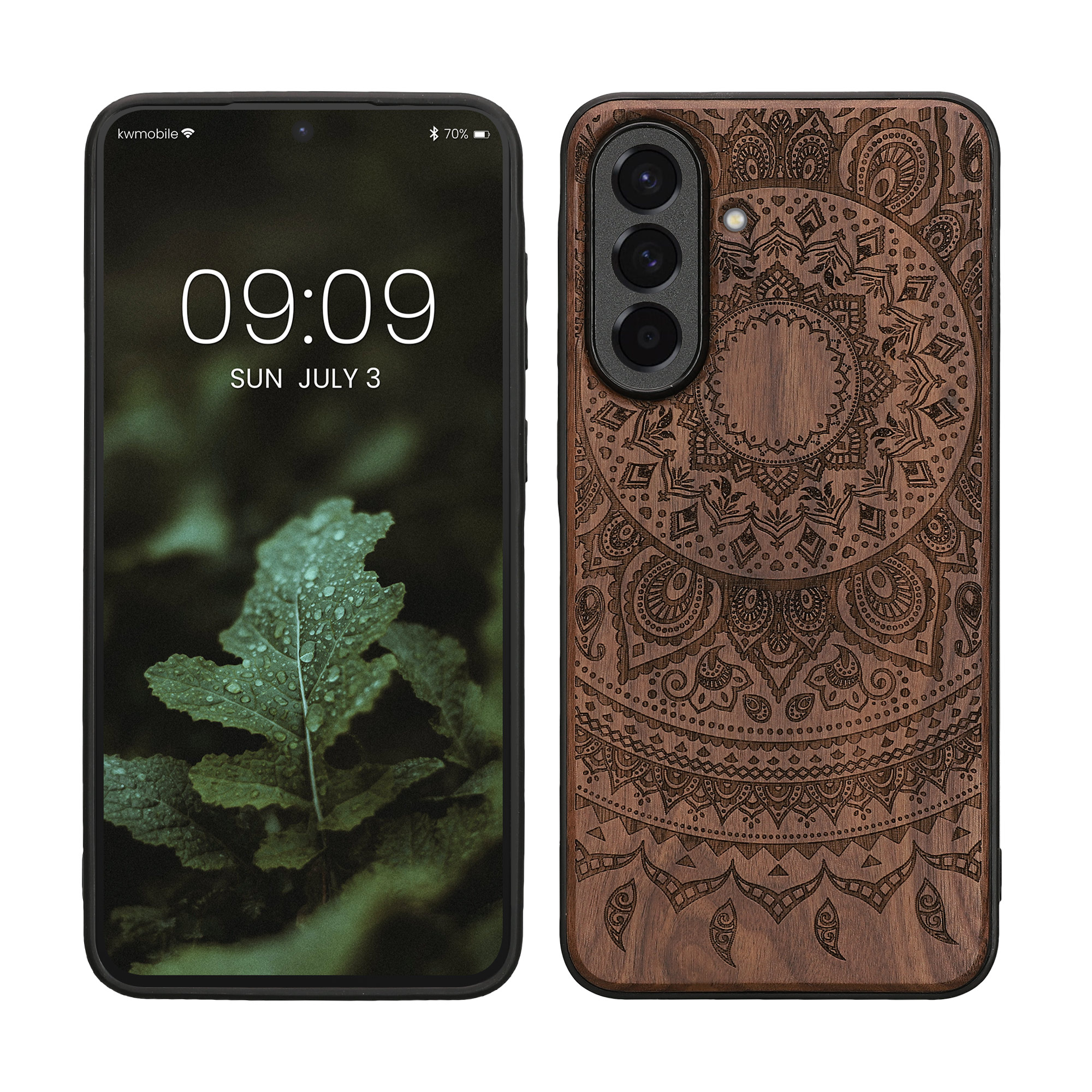 Dřevěné pouzdro pro Samsung Galaxy A37 5G kwmobile - tvrdý obal v tmavě hnědé barvě