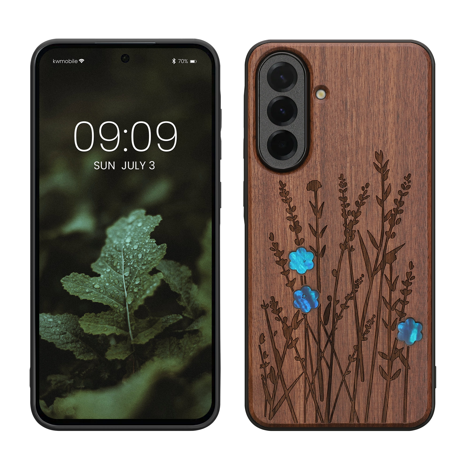 Dřevěné pouzdro pro Samsung Galaxy A37 5G kwmobile - tvrdý obal v tmavě hnědé barvě