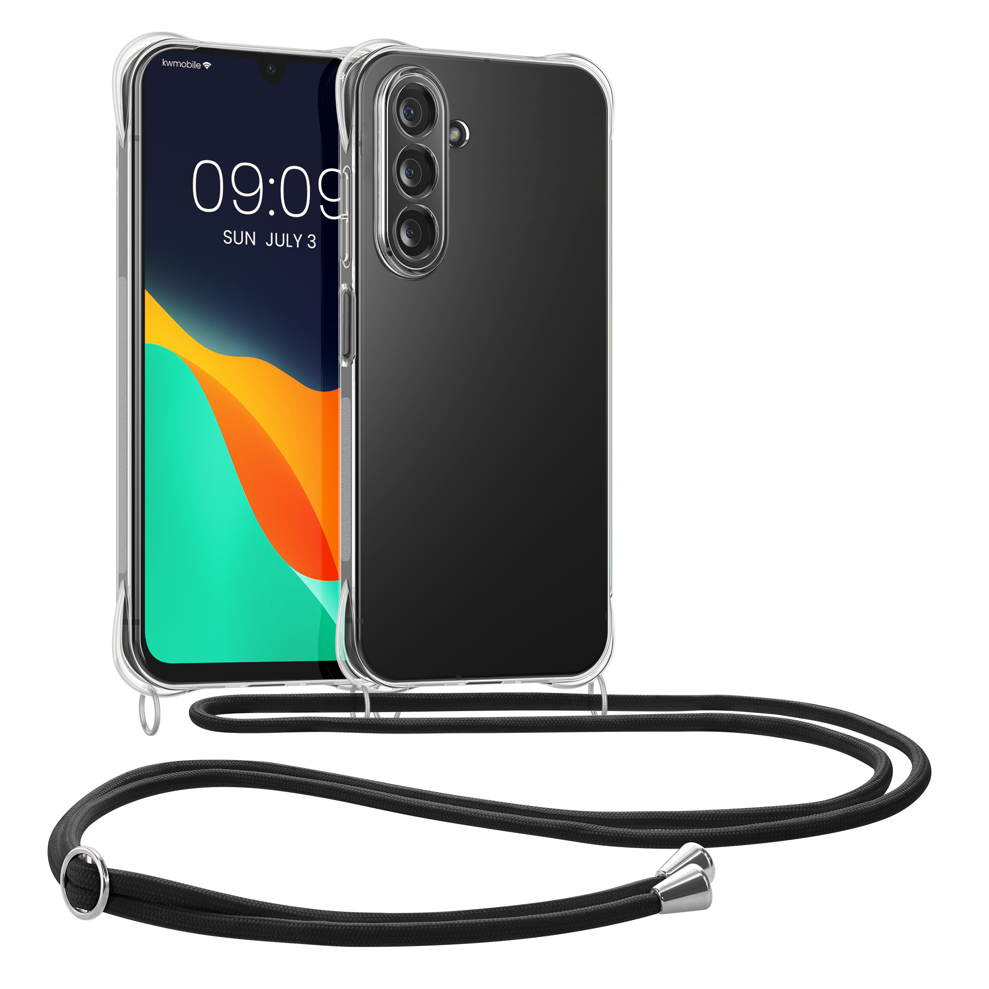 kwmobile crossbody kryt pro Samsung Galaxy A17 4G / 5G, čirá TPU Phone Cover w / Lanyard Cord Strap - transparentní