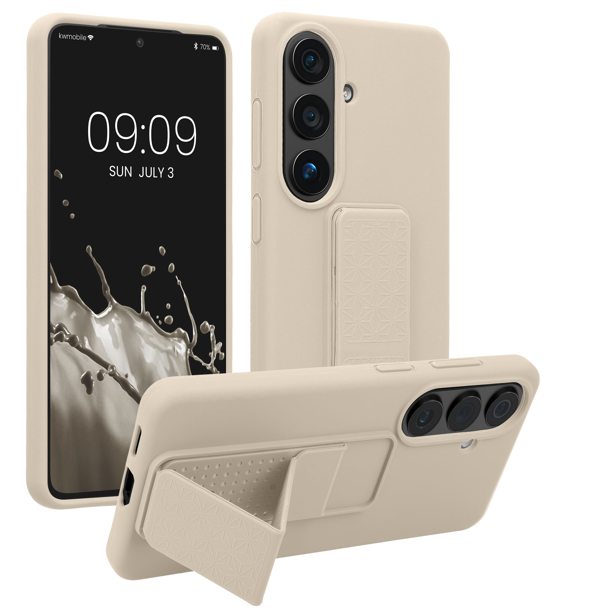 Pouzdro pro Samsung Galaxy S26 kwmobile se stojánkem s poutkem silikonové - krémová