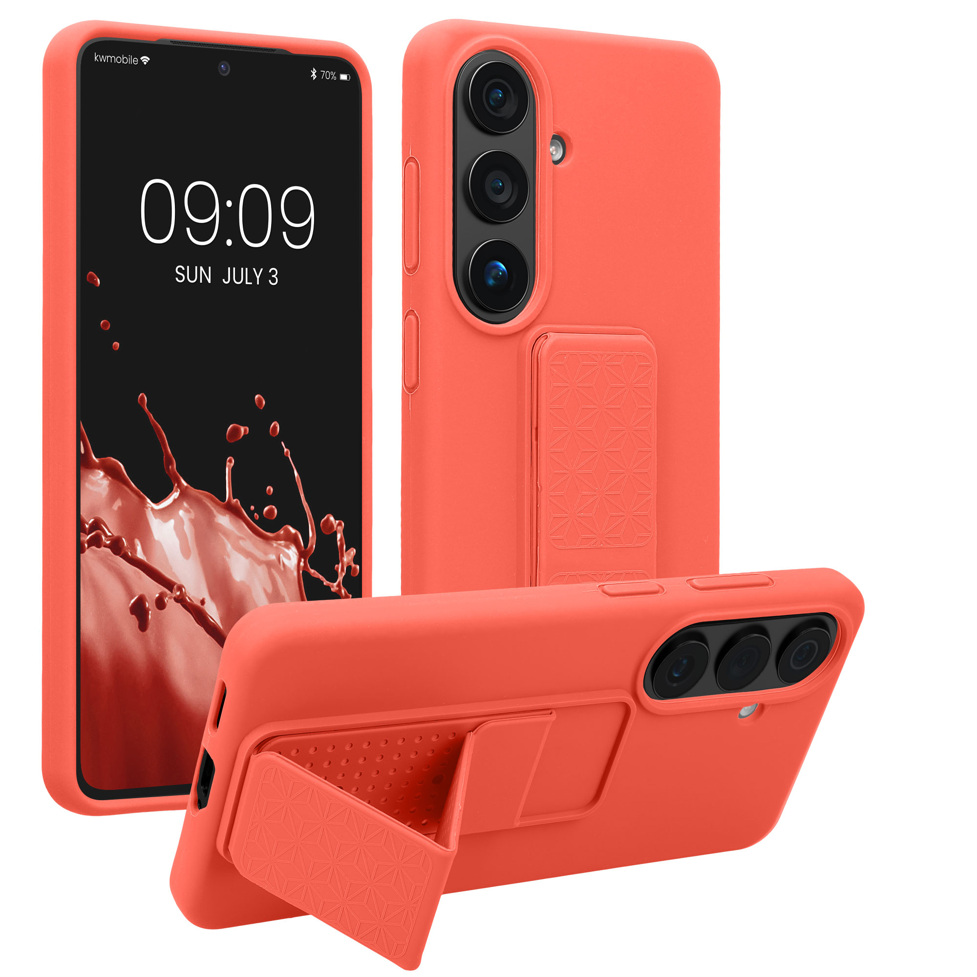 Pouzdro pro Samsung Galaxy S26 kwmobile se stojánkem s poutkem silikonové - korálová