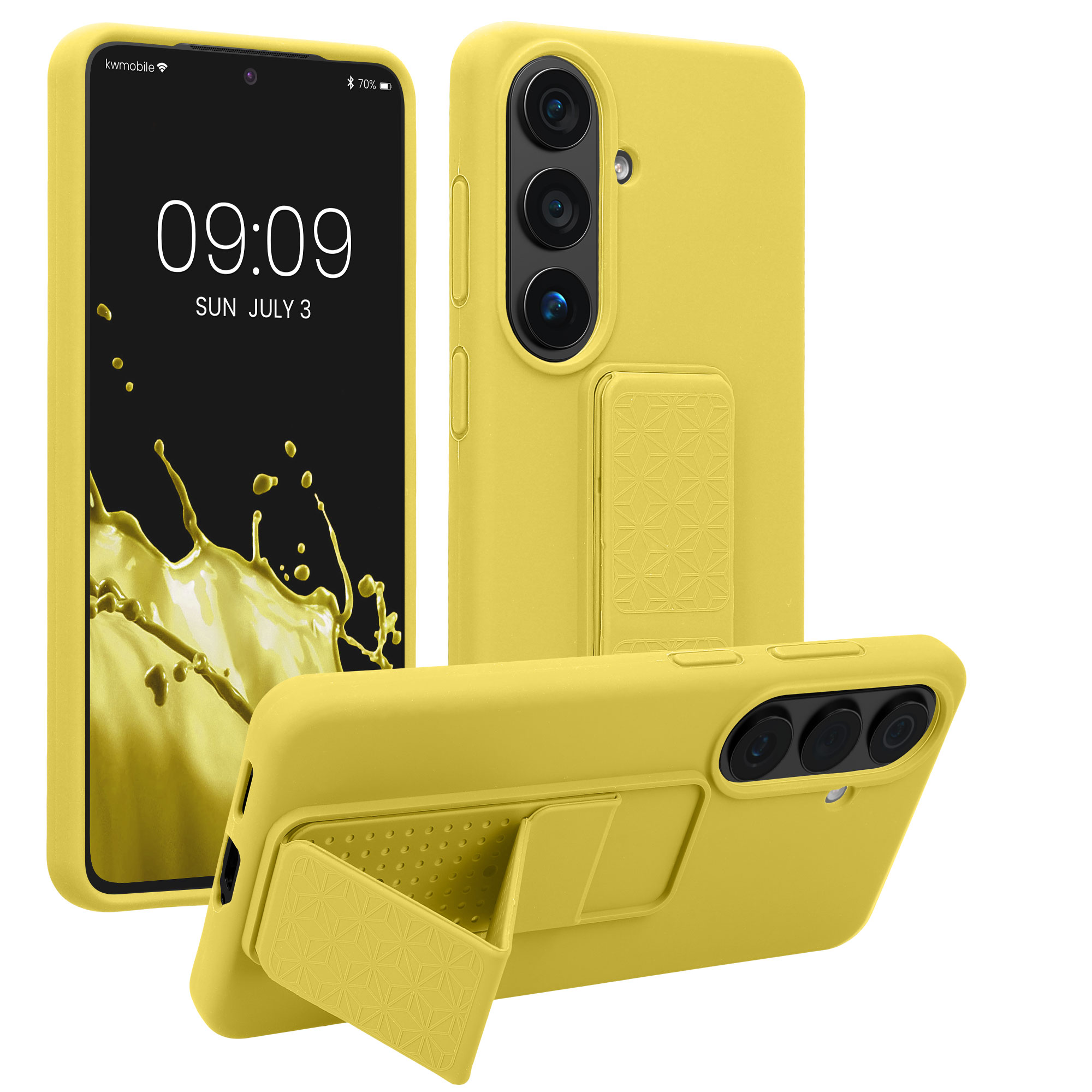 Pouzdro pro Samsung Galaxy S26 kwmobile se stojánkem s poutkem silikonové - zářivě žlutá