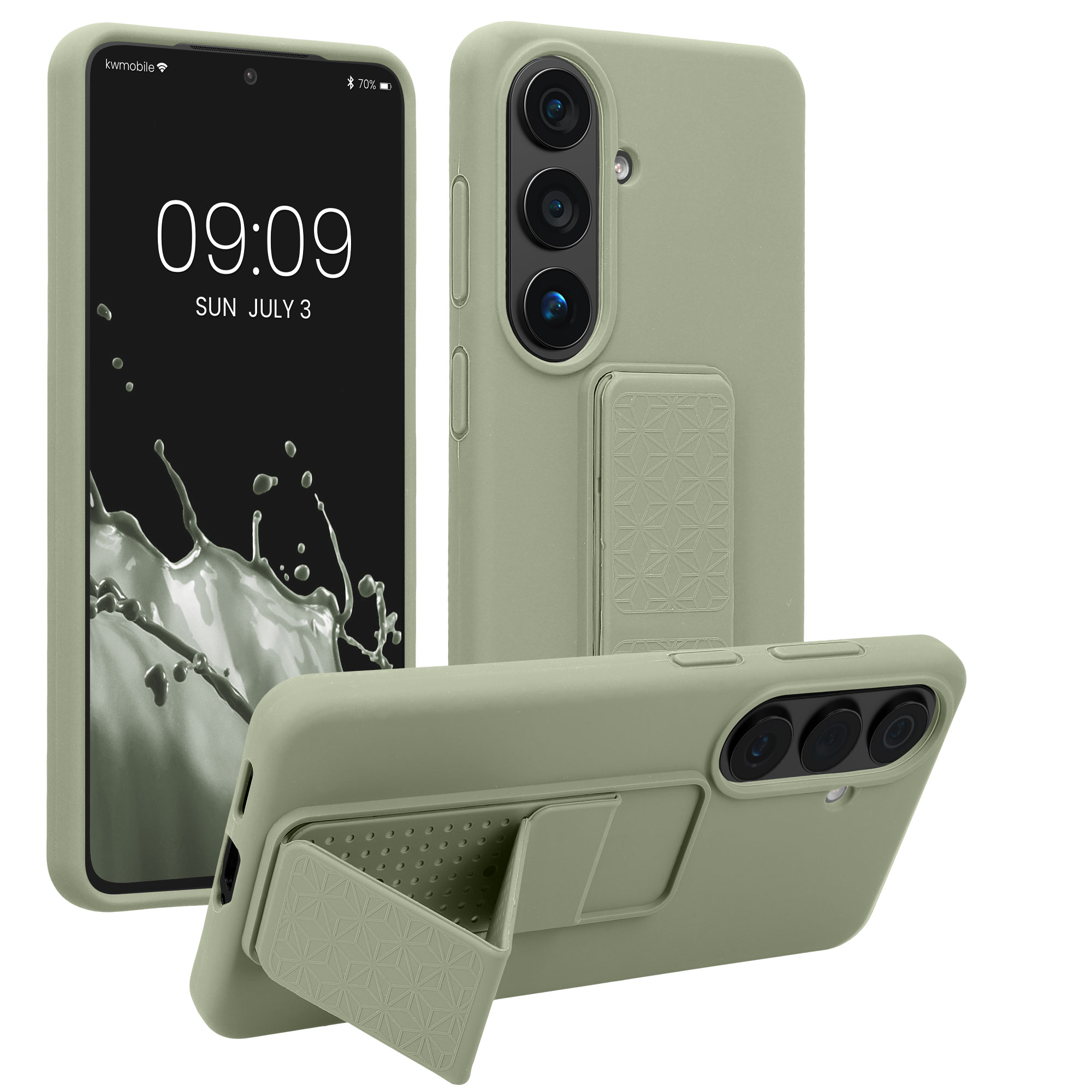 Pouzdro pro Samsung Galaxy S26 kwmobile se stojánkem s poutkem silikonové - šedozelená