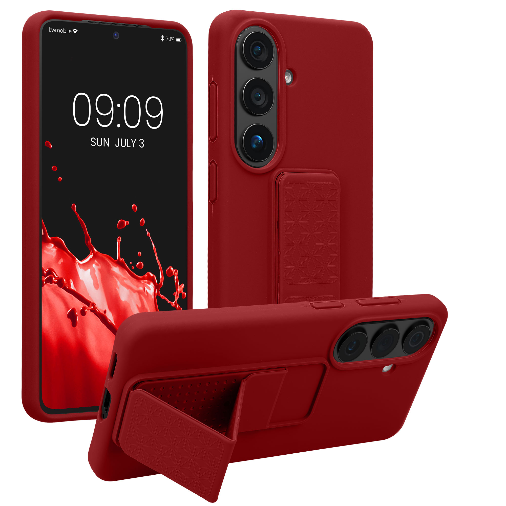 Pouzdro pro Samsung Galaxy S26 kwmobile se stojánkem s poutkem silikonové - rebarborová červená