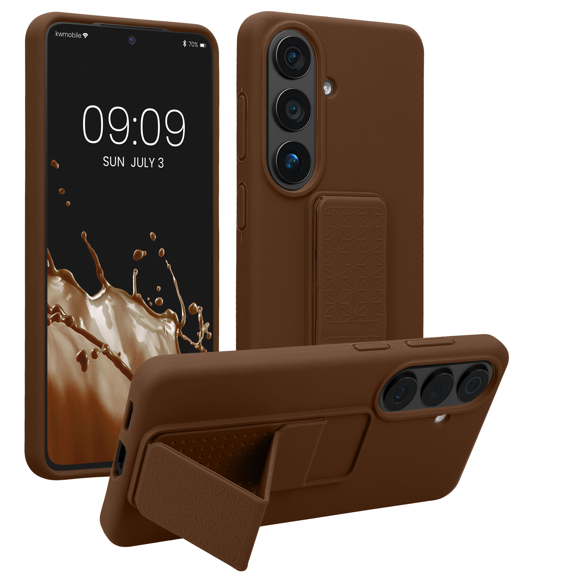 Pouzdro pro Samsung Galaxy S26 kwmobile se stojánkem s poutkem silikonové - čokoládová