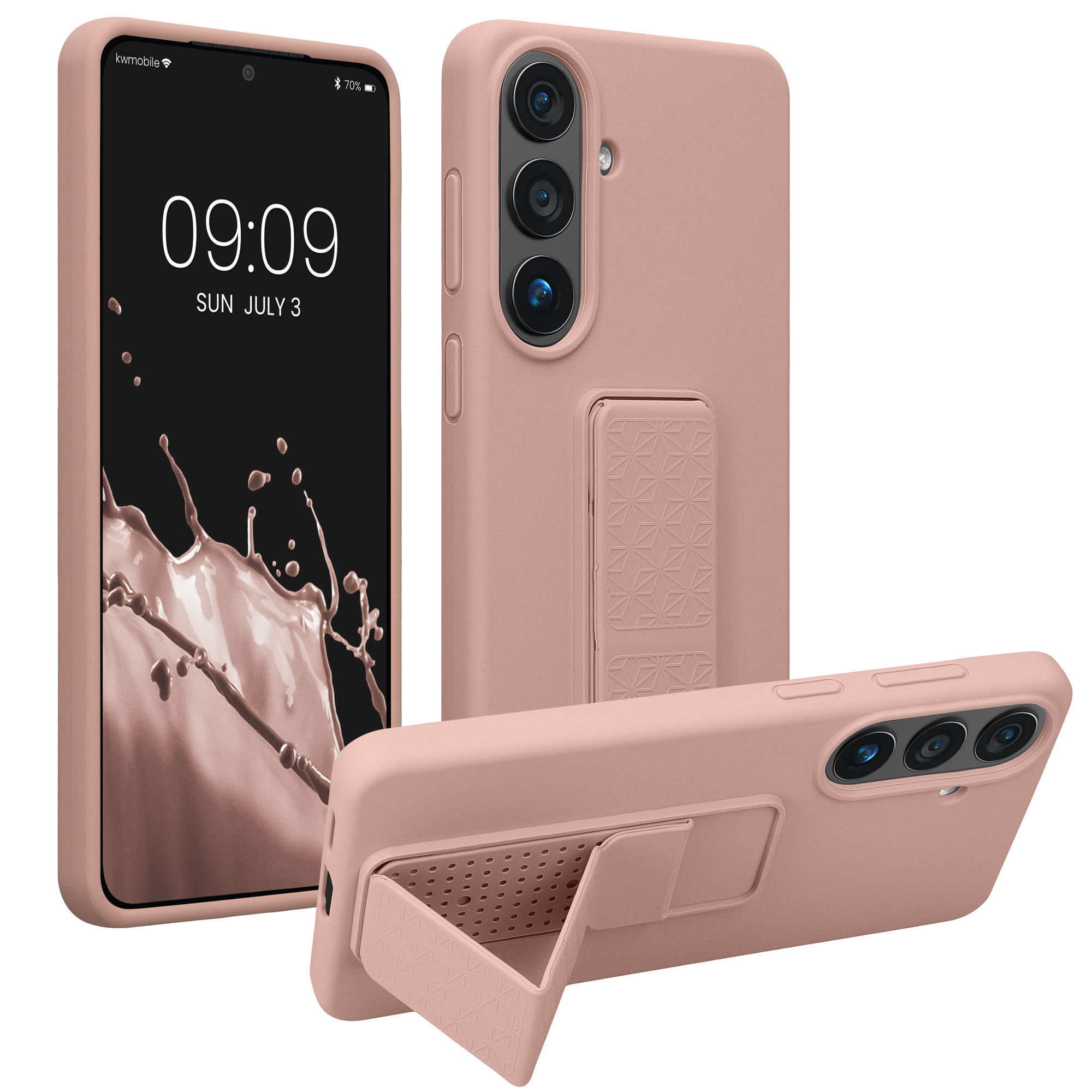 Pouzdro pro Samsung Galaxy S26 Plus kwmobile se stojánkem s poutkem silikonové - starorůžová