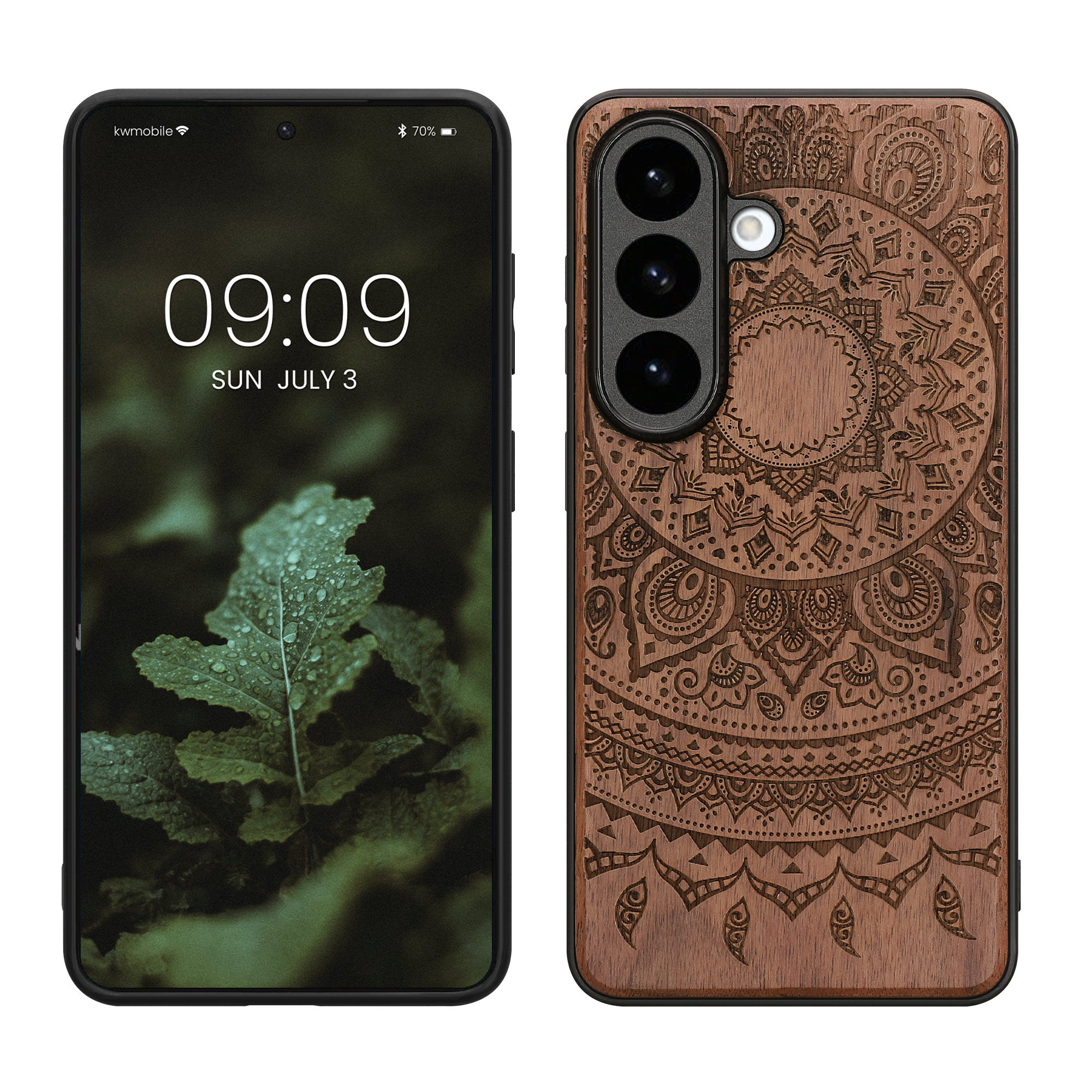 Dřevěný kryt na mobil Samsung Galaxy S26, nárazuvzdorný - kwmobile, tmavě hnědý
