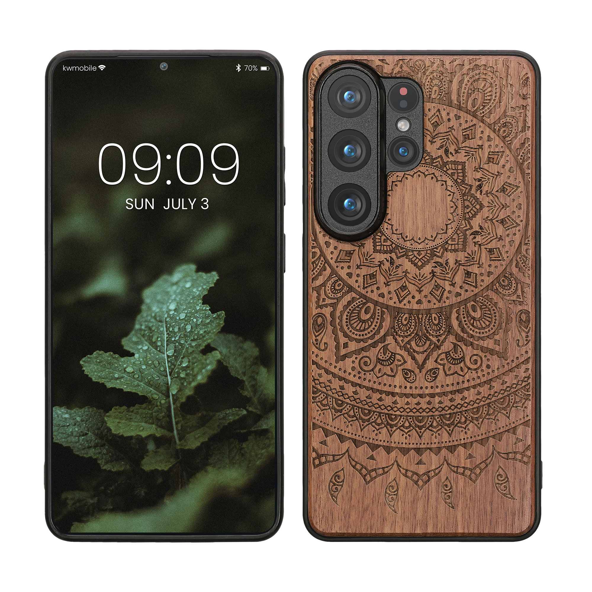 Dřevěné pouzdro pro Samsung Galaxy S26 Ultra kwmobile - tvrdý obal v tmavě hnědé barvě