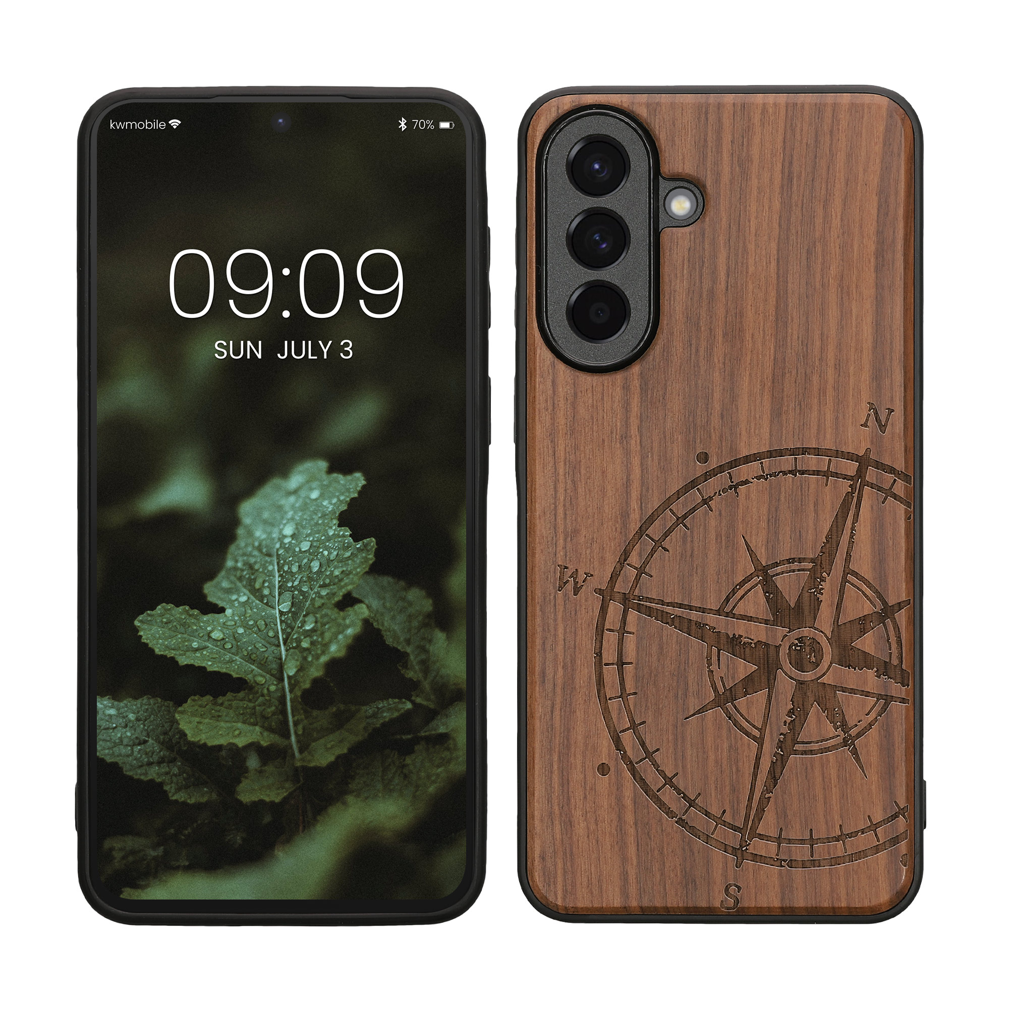 Dřevěné pouzdro pro Samsung Galaxy A57 5G kwmobile - tvrdý obal v tmavě hnědé barvě