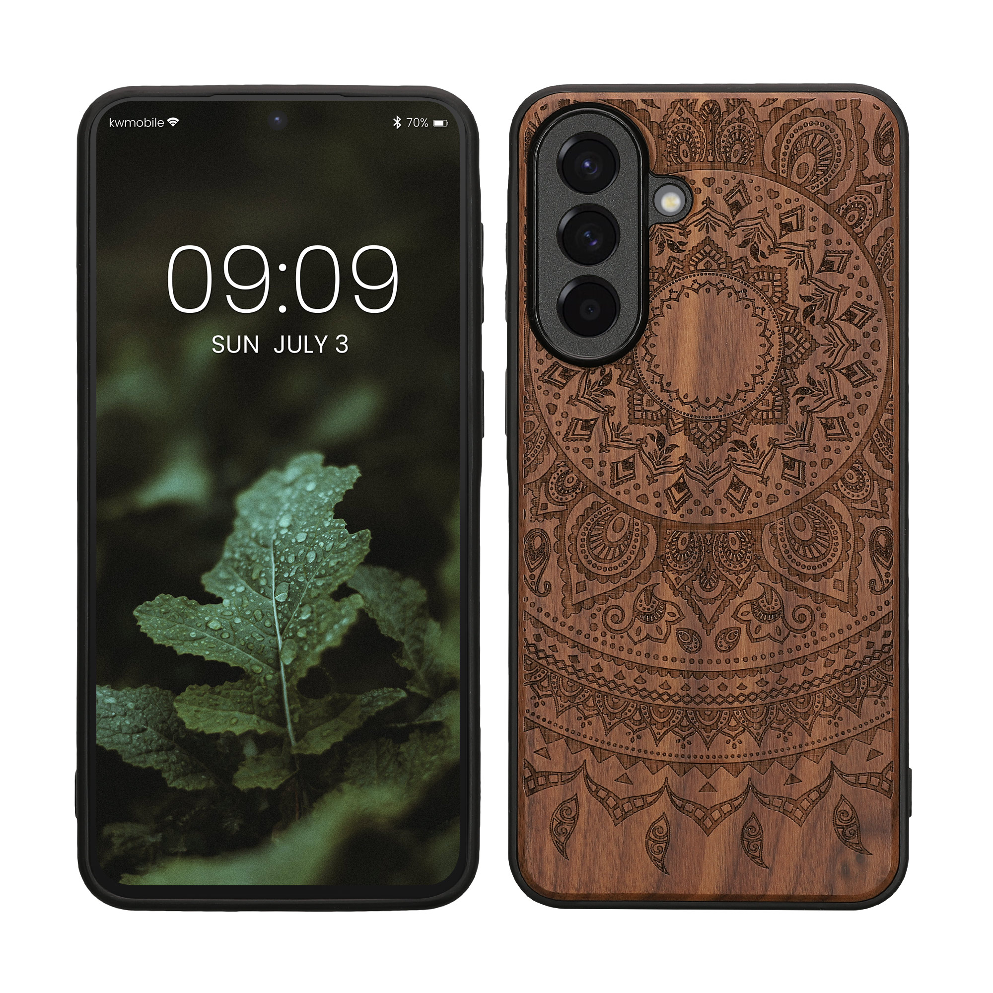 Dřevěný kryt na mobil Samsung Galaxy A57 5G kwmobile TPU rámeček Tmavě hnědá