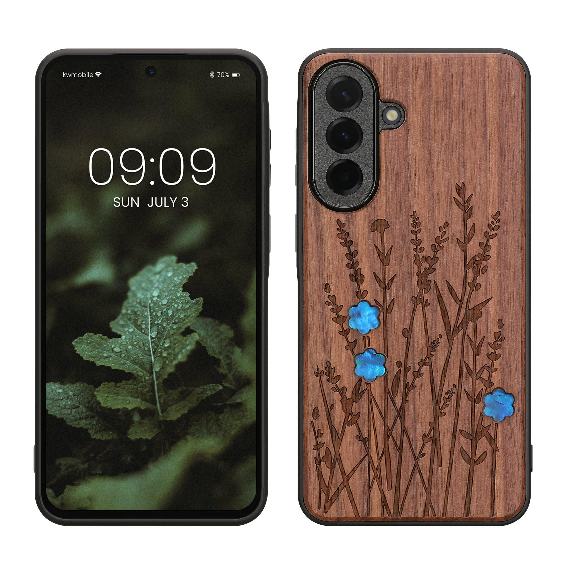 Dřevěný kryt na mobil Samsung Galaxy A57 5G kwmobile TPU rámeček Tmavě hnědá