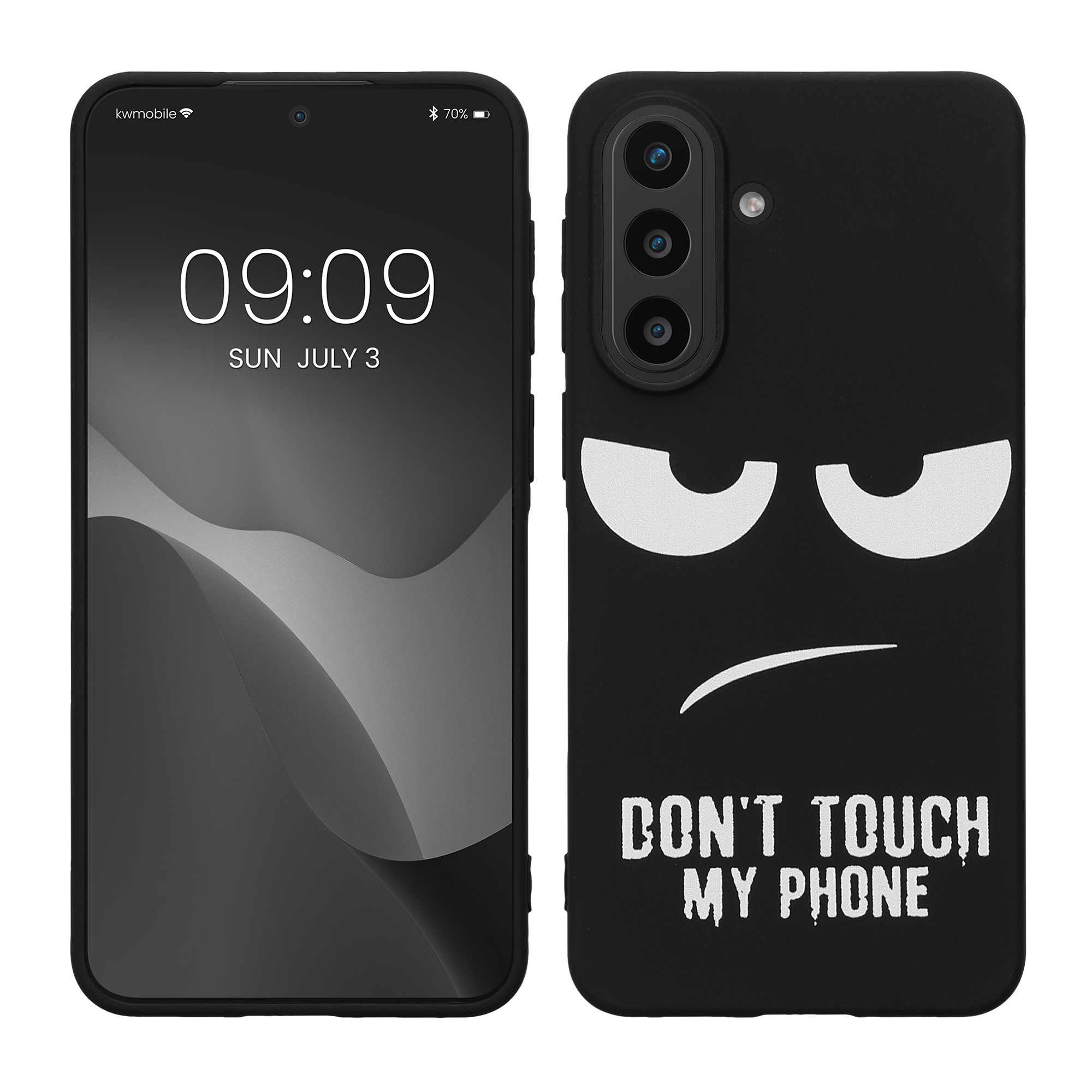 TPU silikonové pouzdro pro Samsung Galaxy A57 5G kwmobile - bílá „nesahej na můj telefon“ / černá