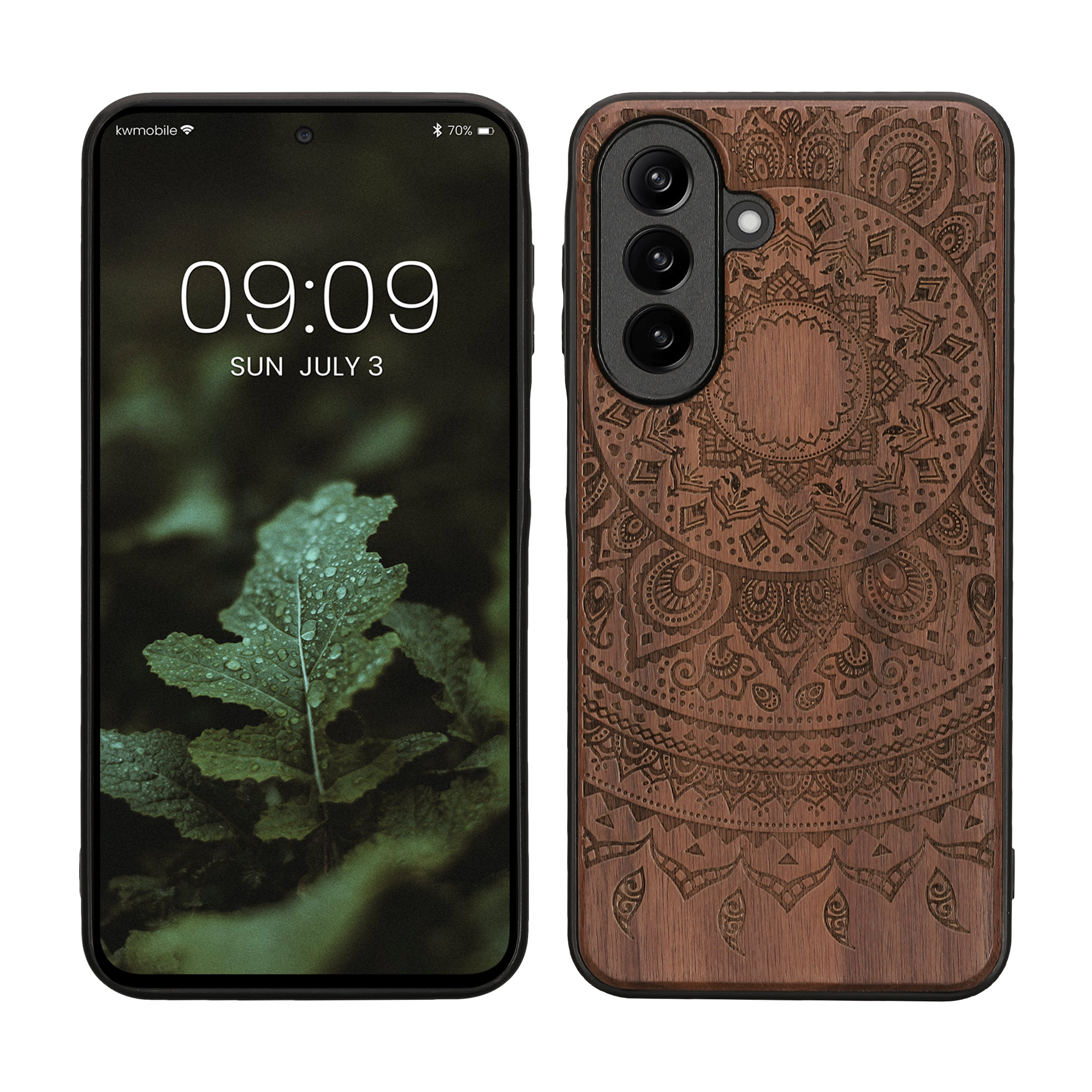 Dřevěné pouzdro pro Samsung Galaxy A27 5G kwmobile - tvrdý obal v tmavě hnědé barvě