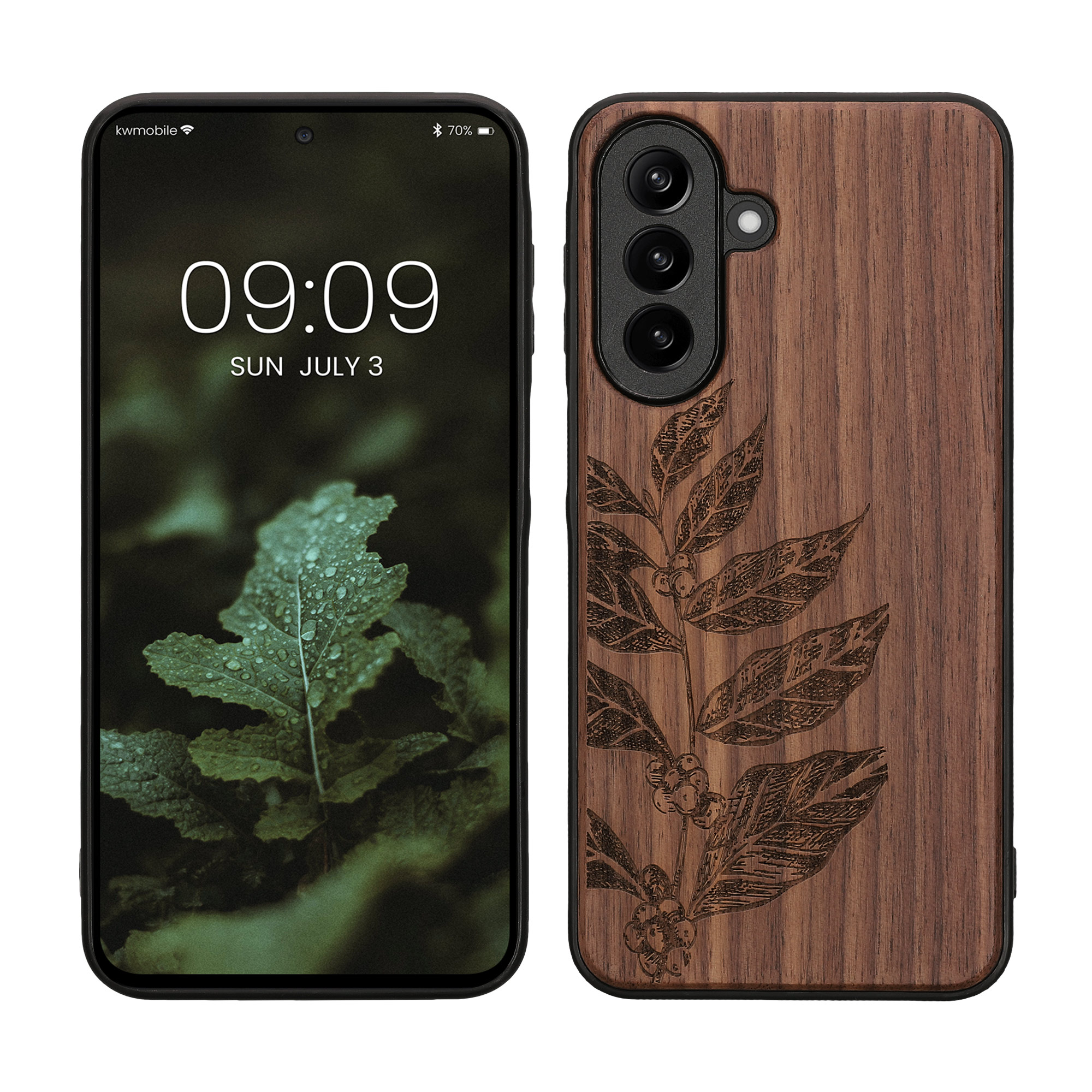Dřevěné pouzdro pro Samsung Galaxy A27 5G kwmobile - tvrdý obal v tmavě hnědé barvě