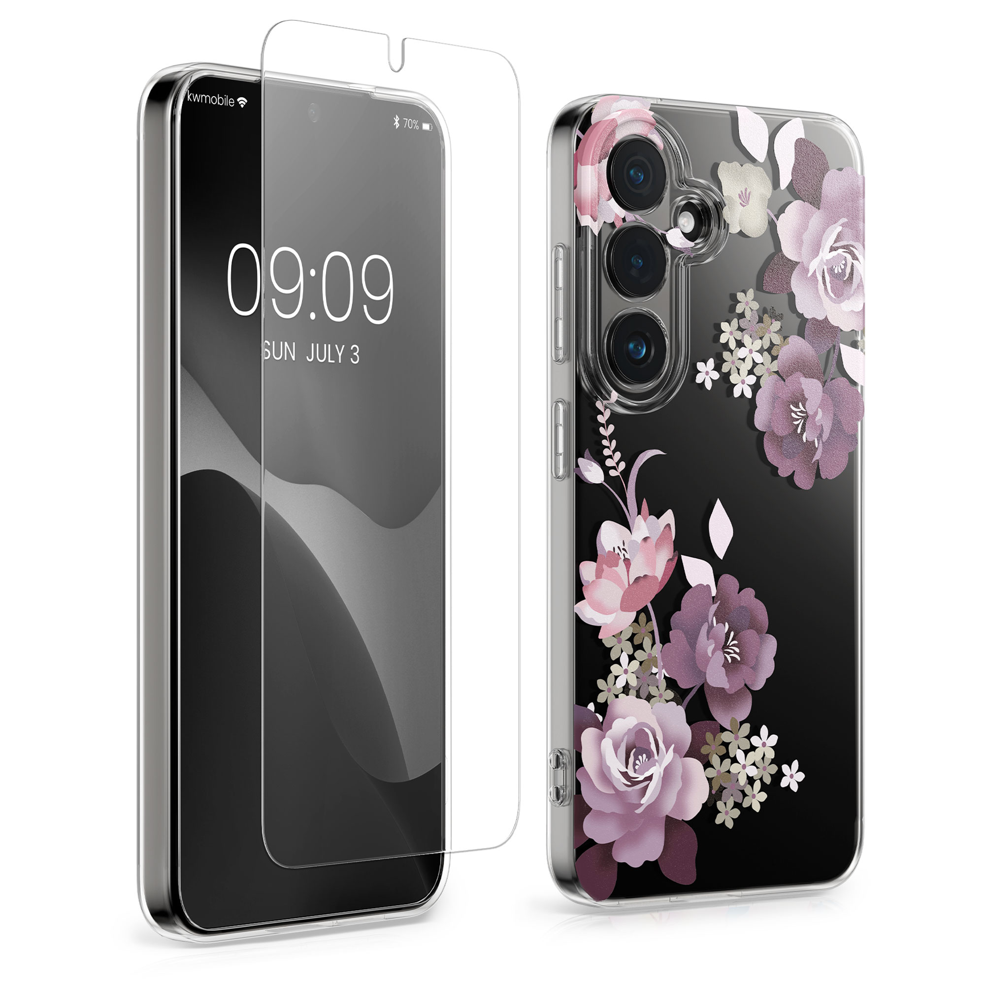 Čirá ochranná fólie + pouzdro s kytičkami kwmobile Samsung Galaxy S26 Plus