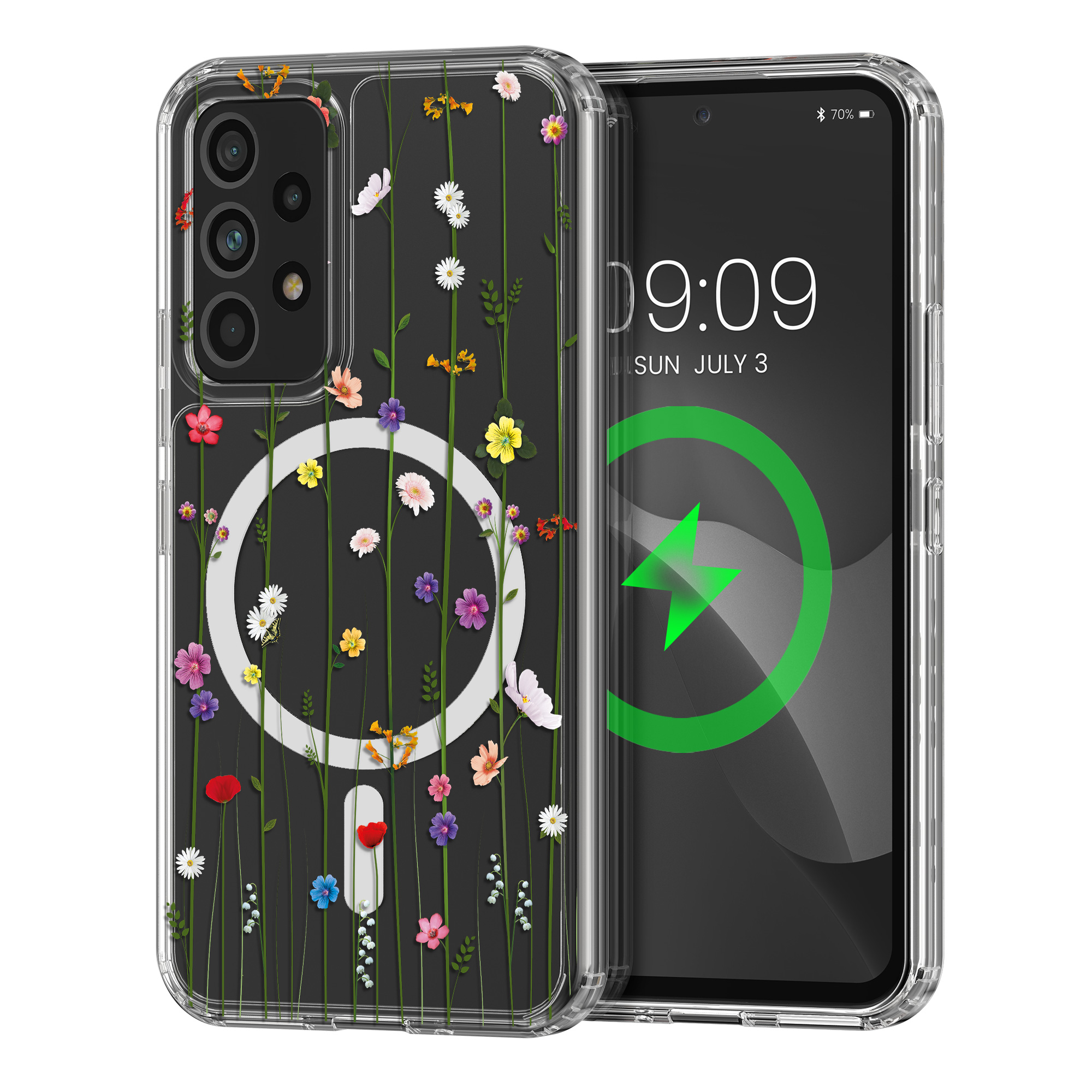 Čiré pouzdro na telefon pro Samsung Galaxy A53 5G kwmobile MagSafe TPU - motiv popínavé polní květiny