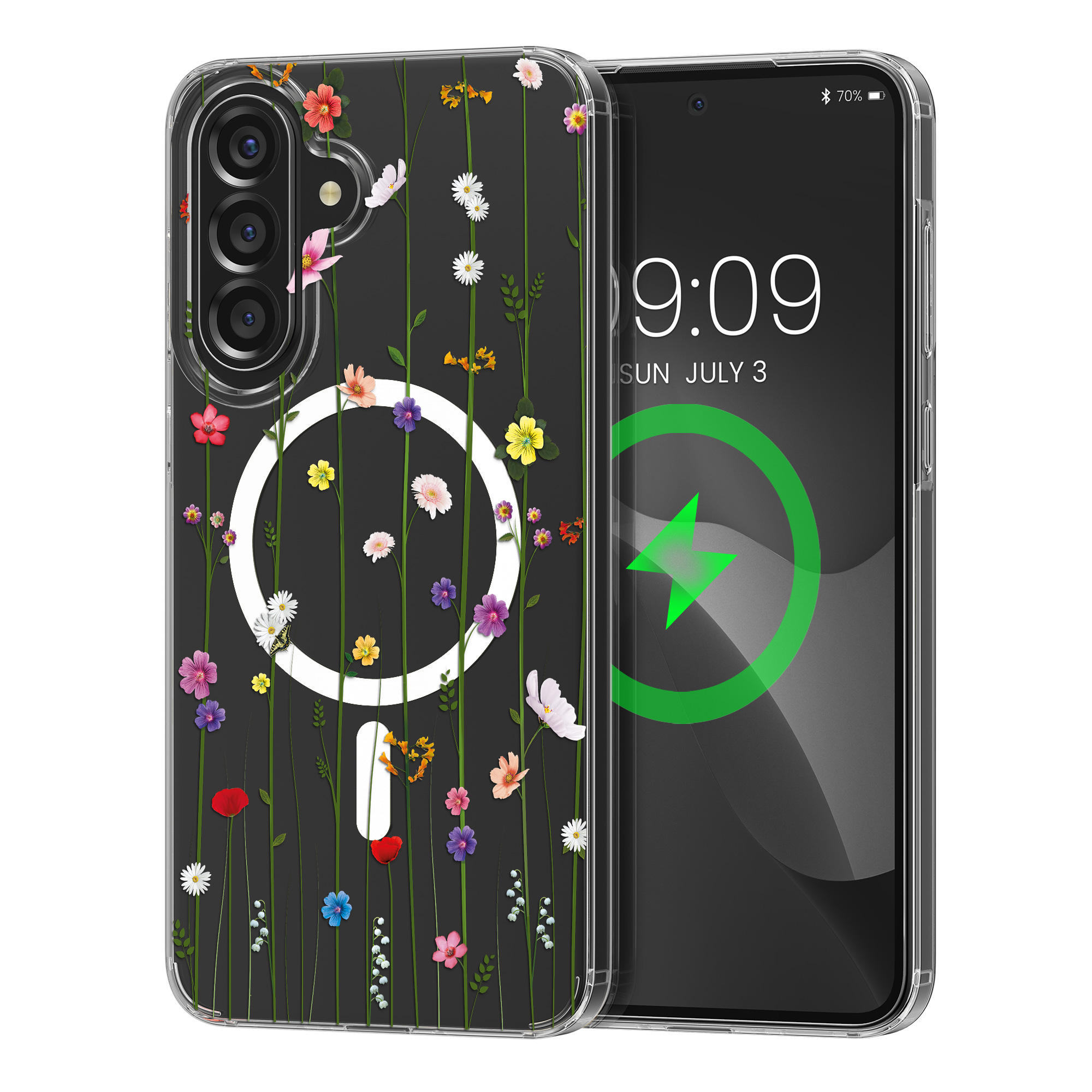 Čiré pouzdro na telefon pro Samsung Galaxy A56 5G kwmobile MagSafe TPU - motiv popínavé polní květiny