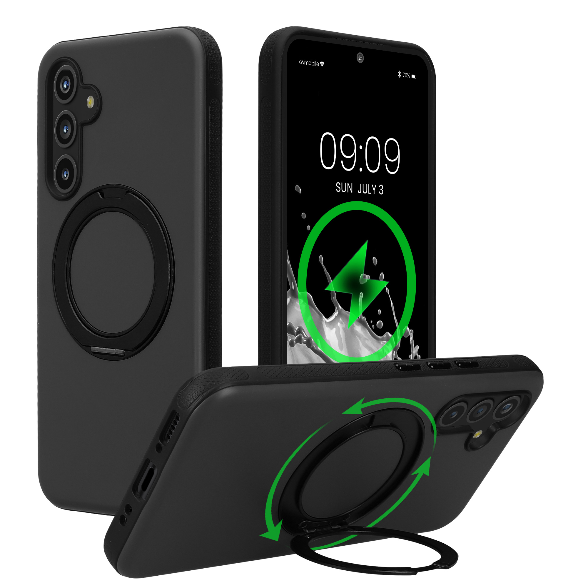 Obal s otočným kroužkovým stojánkem 360° pro Samsung Galaxy A54 5G kwmobile MagSafe se stojánkem kovové - černá