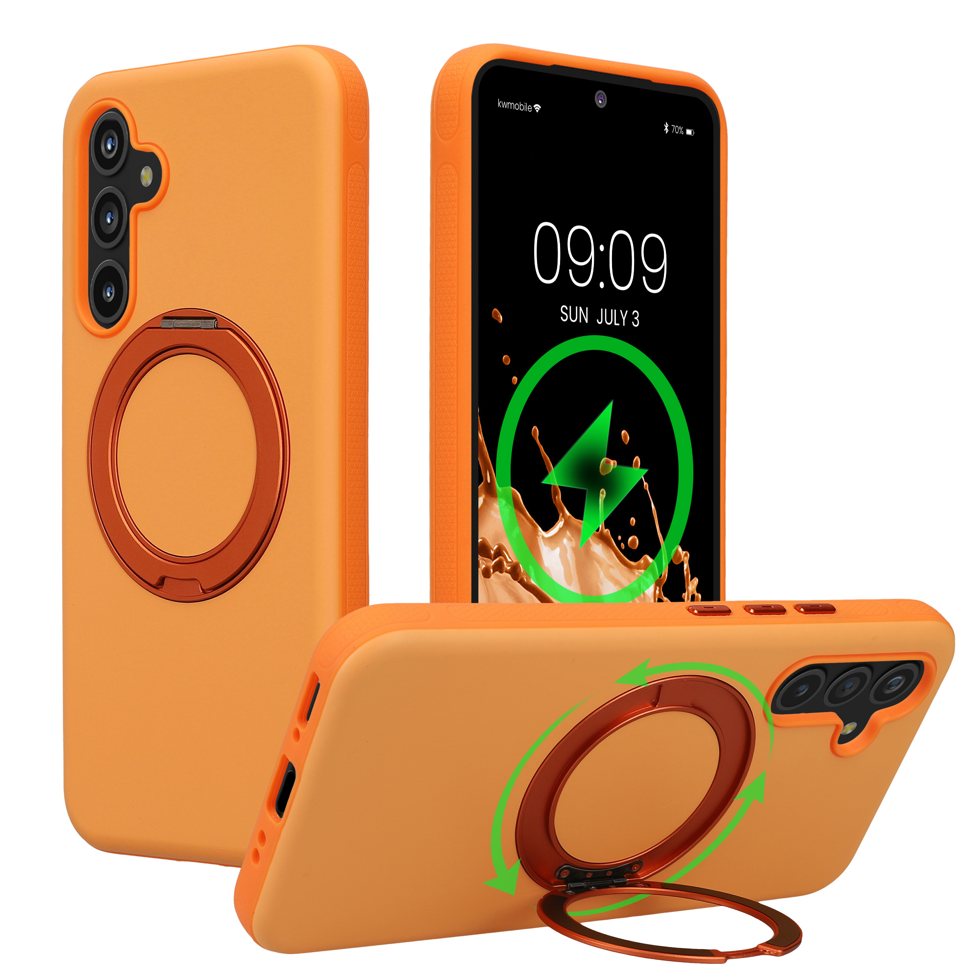 Obal s otočným kroužkovým stojánkem 360° pro Samsung Galaxy A54 5G kwmobile MagSafe se stojánkem kovové - oranžová