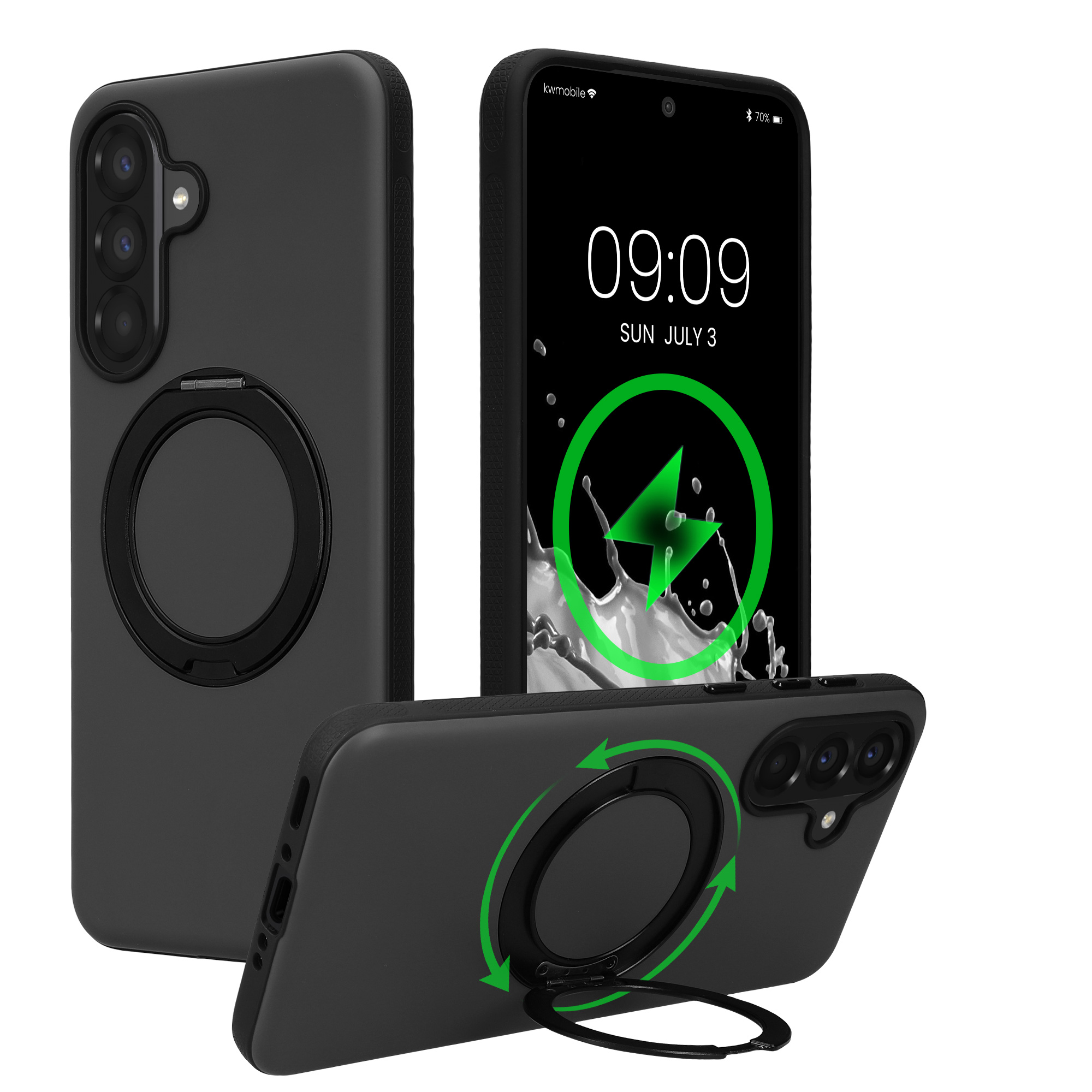 Obal s otočným kroužkovým stojánkem 360° pro Samsung Galaxy A56 5G kwmobile MagSafe se stojánkem kovové - černá