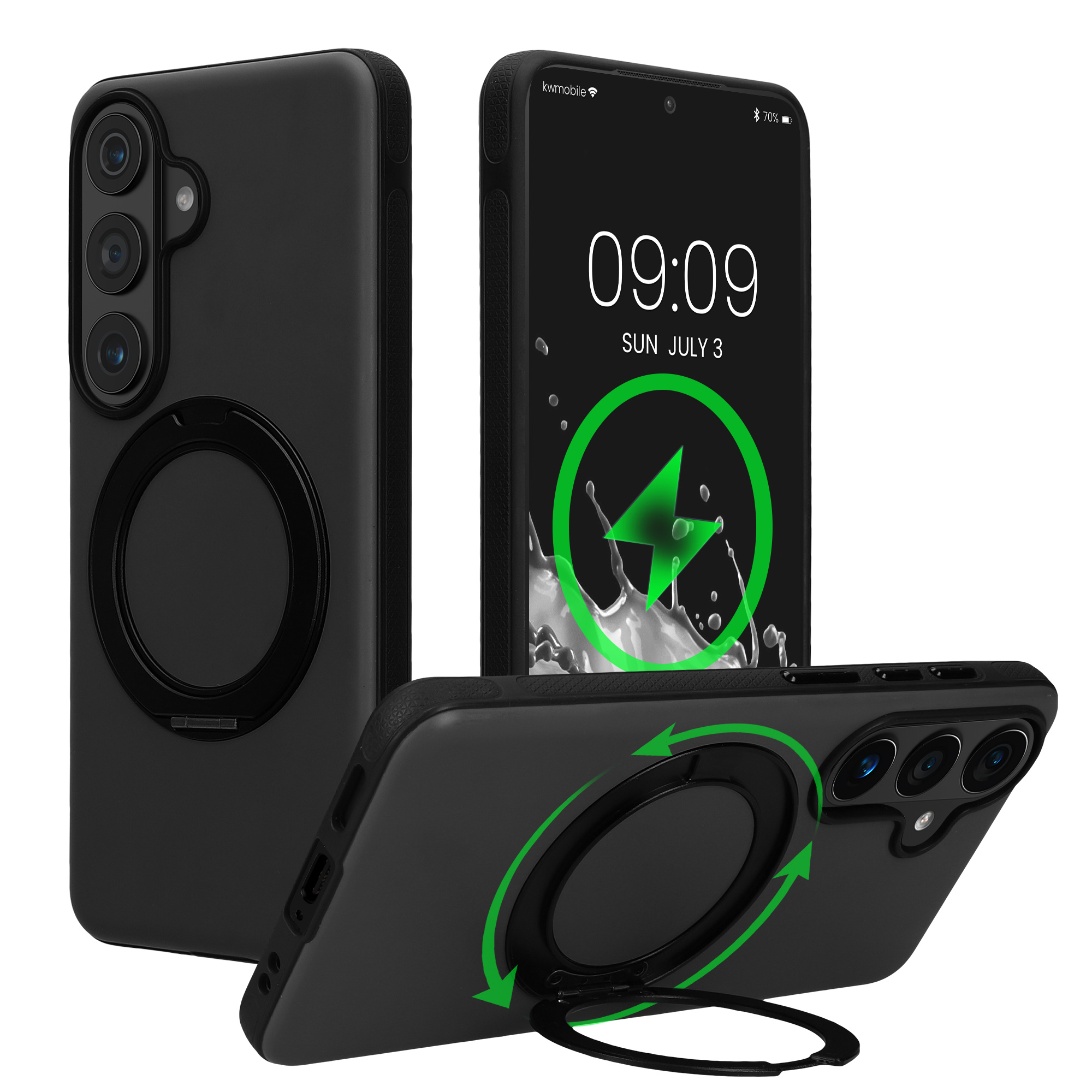 Obal s otočným kroužkovým stojánkem 360° pro Samsung Galaxy S26 kwmobile MagSafe se stojánkem kovové - černá