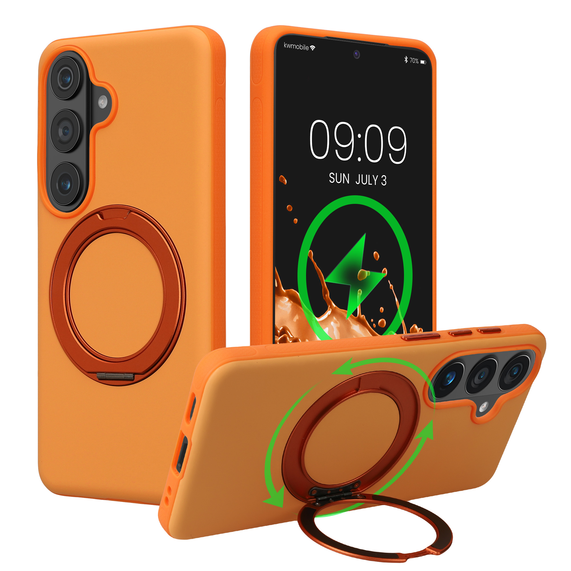 Obal s otočným kroužkovým stojánkem 360° pro Samsung Galaxy S26 kwmobile MagSafe se stojánkem kovové - oranžová