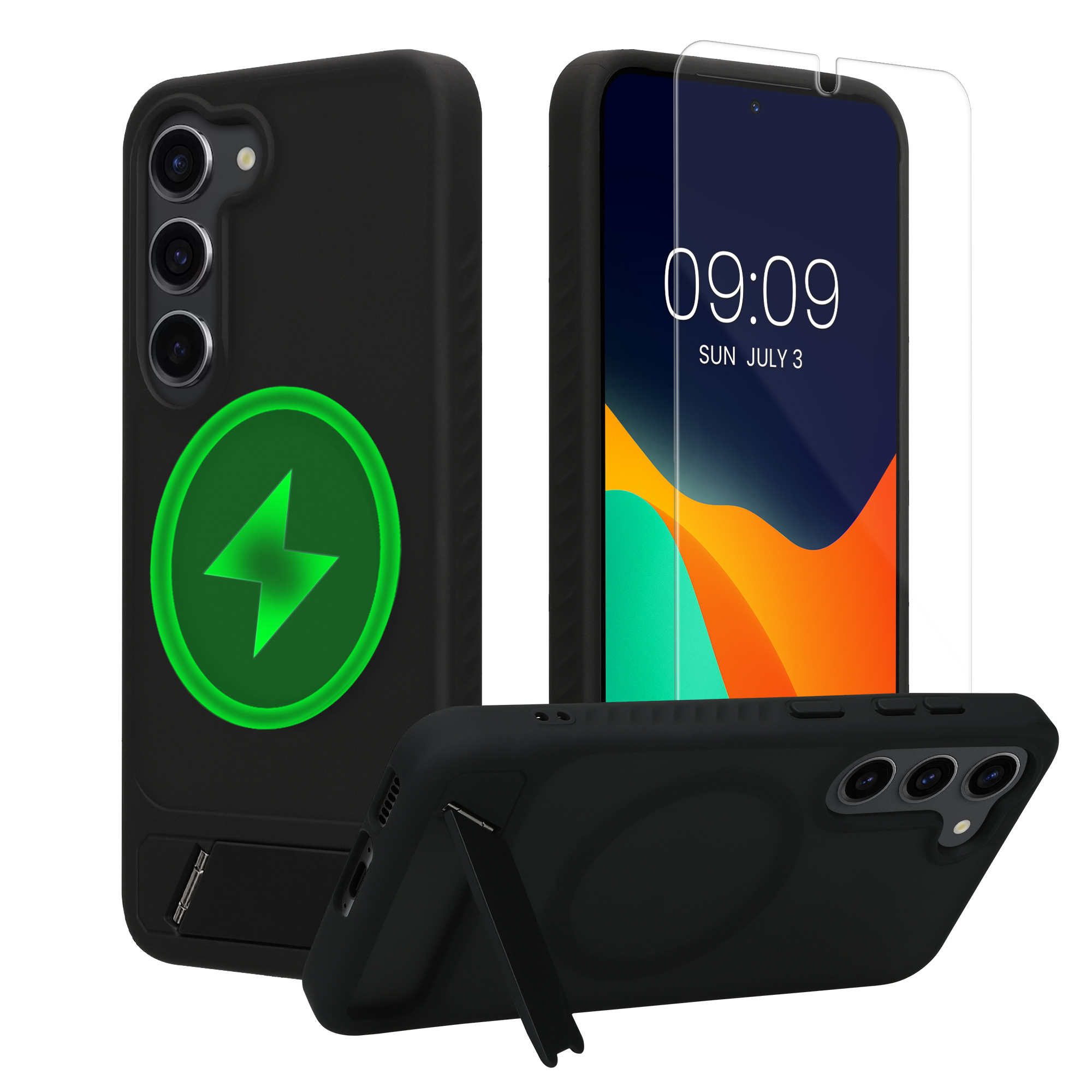 Pouzdro pro Samsung Galaxy S23 kwmobile MagSafe se stojánkem tenké - černá / matný transparentní