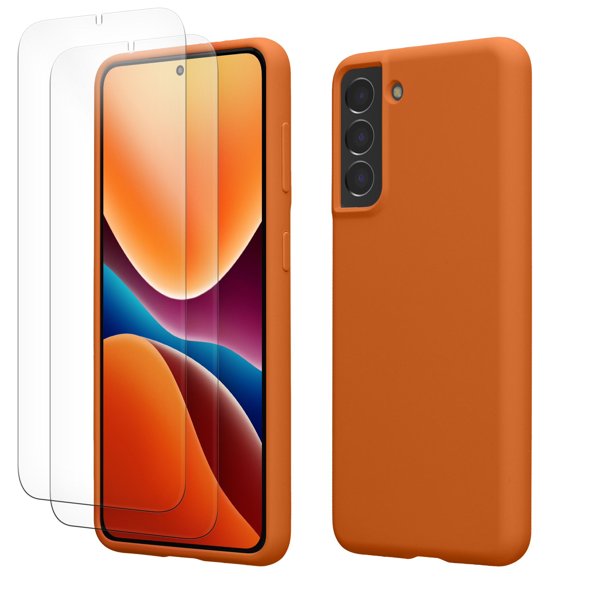 Pouzdro pro Samsung Galaxy S21 se 2 tvrzenými ochrannými skly kwmobile - ovocná oranžová
