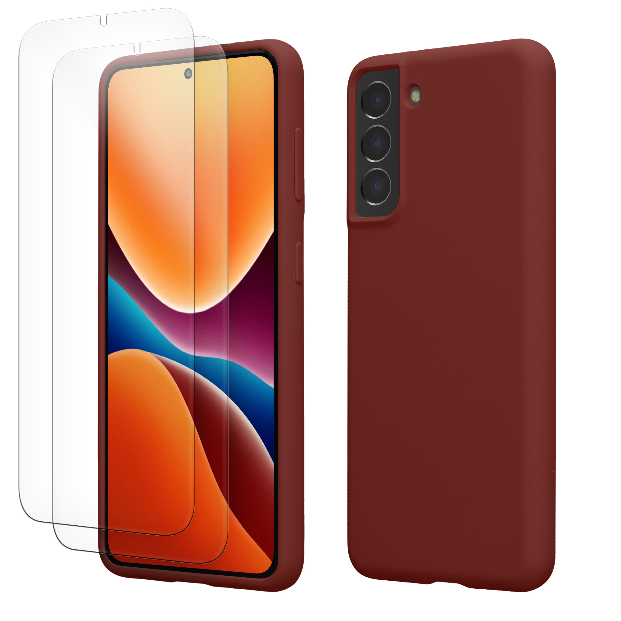 Pouzdro pro Samsung Galaxy S21 se 2 tvrzenými ochrannými skly kwmobile - vínově fialová