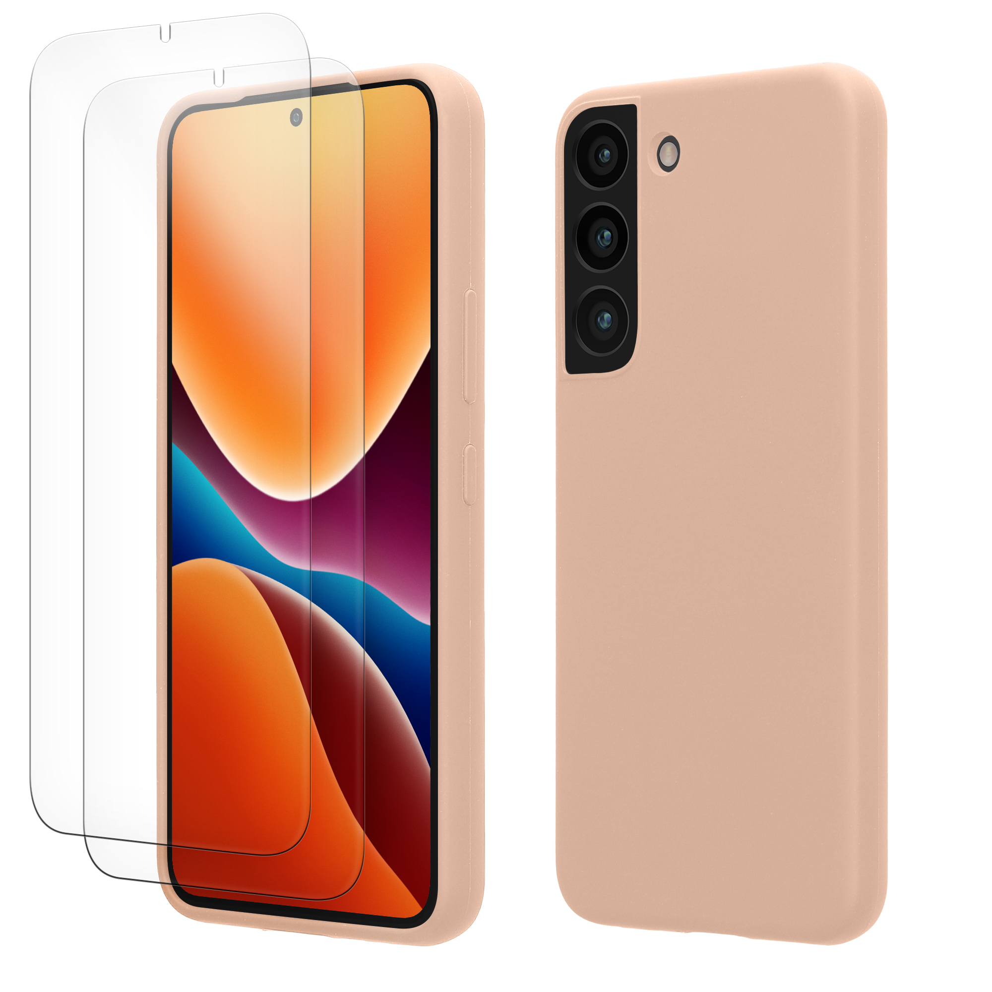 Pouzdro pro Samsung Galaxy S22 se 2 tvrzenými ochrannými skly kwmobile - matná starorůžová