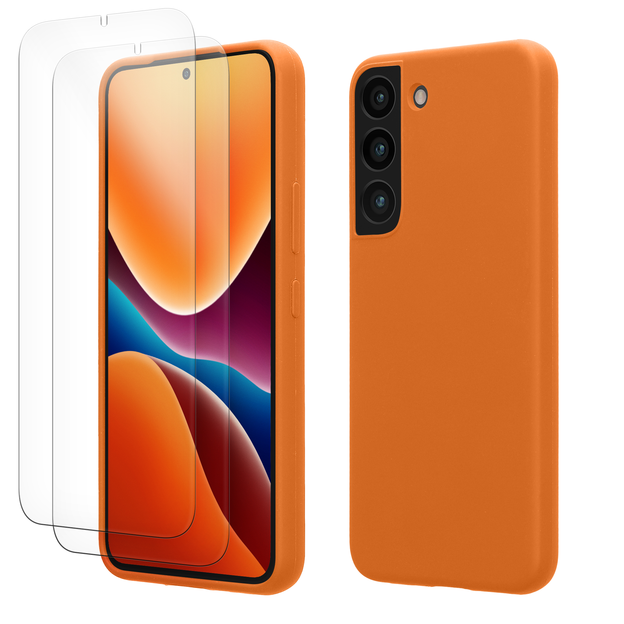 Pouzdro pro Samsung Galaxy S22 se 2 tvrzenými ochrannými skly kwmobile - ovocná oranžová