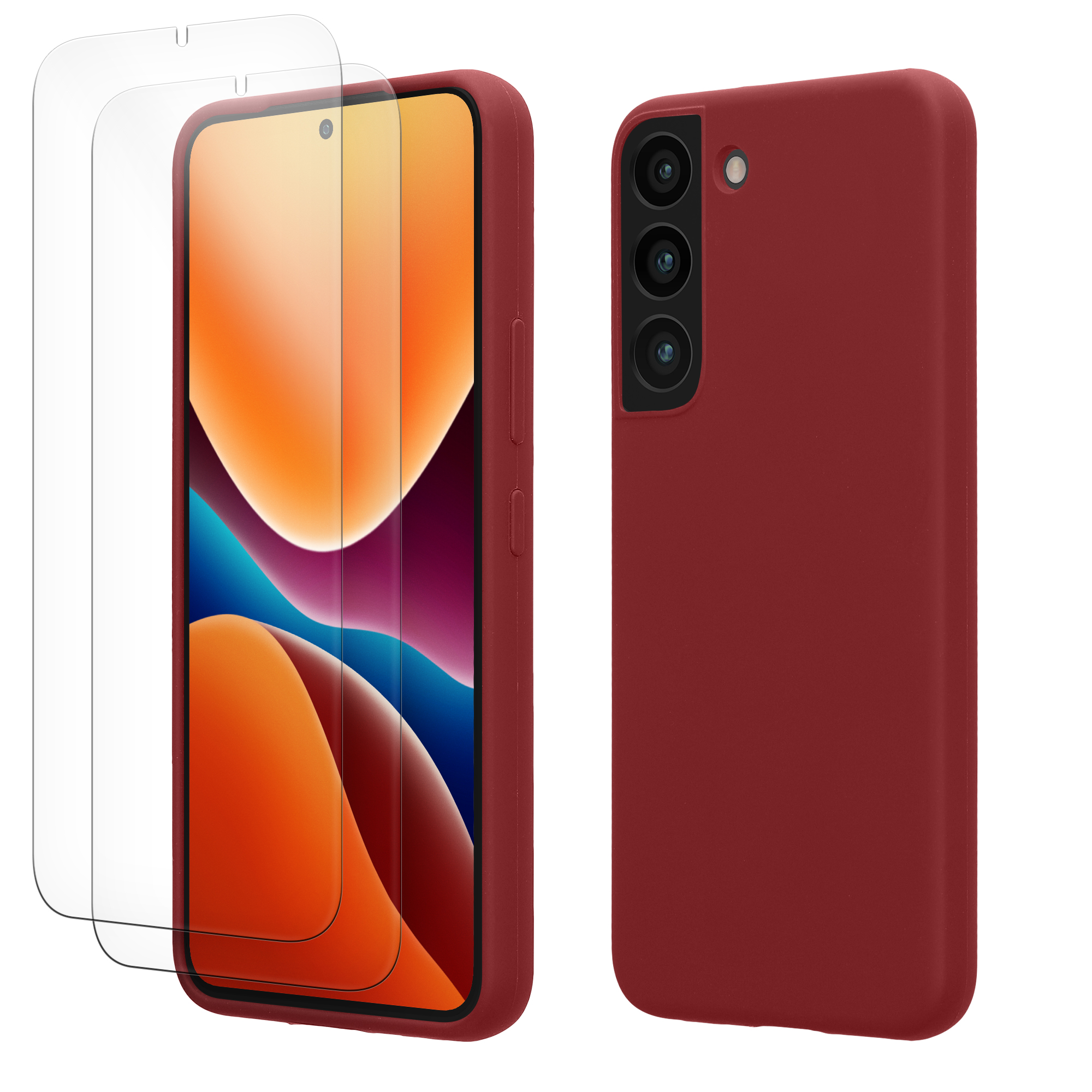 Pouzdro pro Samsung Galaxy S22 se 2 tvrzenými ochrannými skly kwmobile - vínově fialová