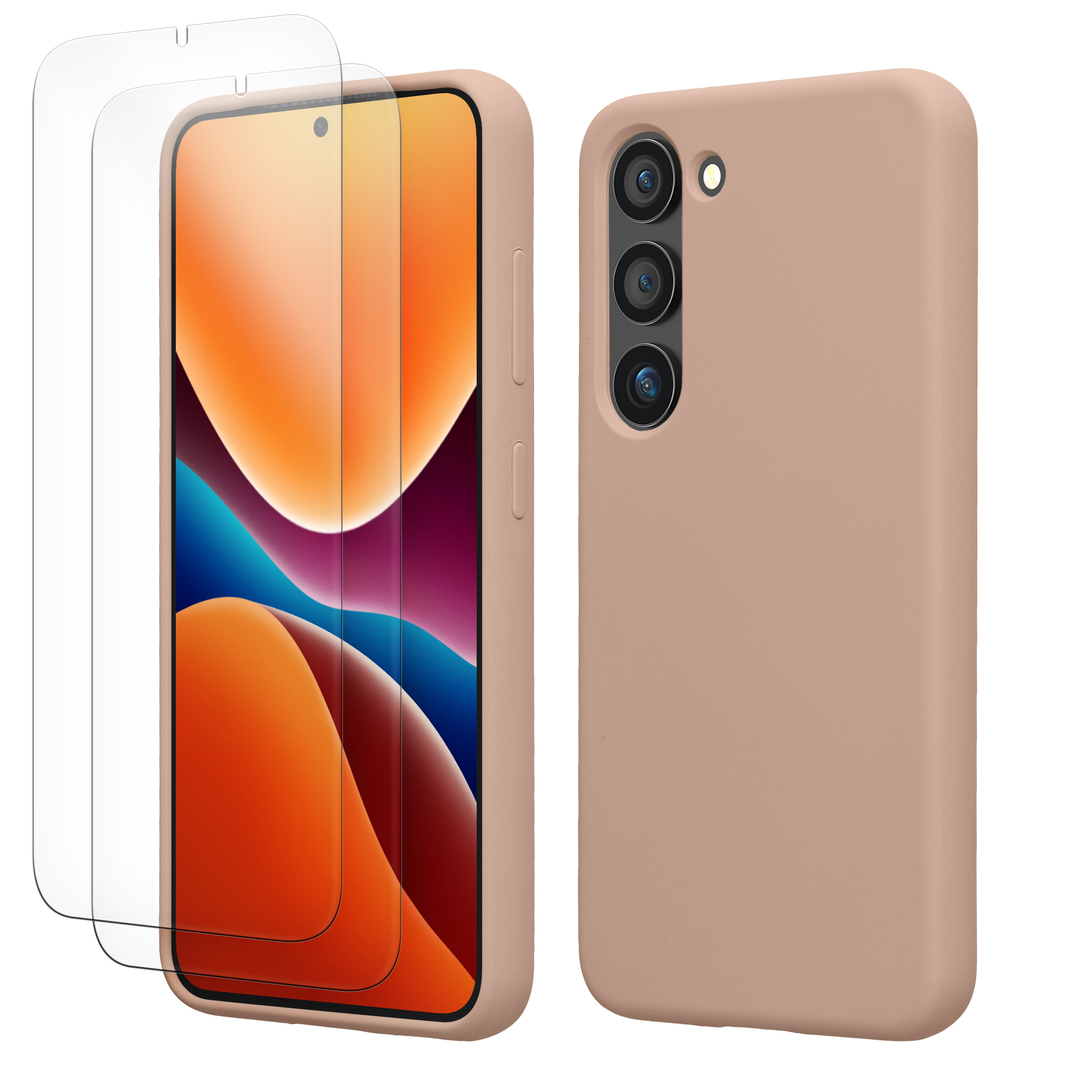Pouzdro pro Samsung Galaxy S23 se 2 tvrzenými ochrannými skly kwmobile - matná starorůžová