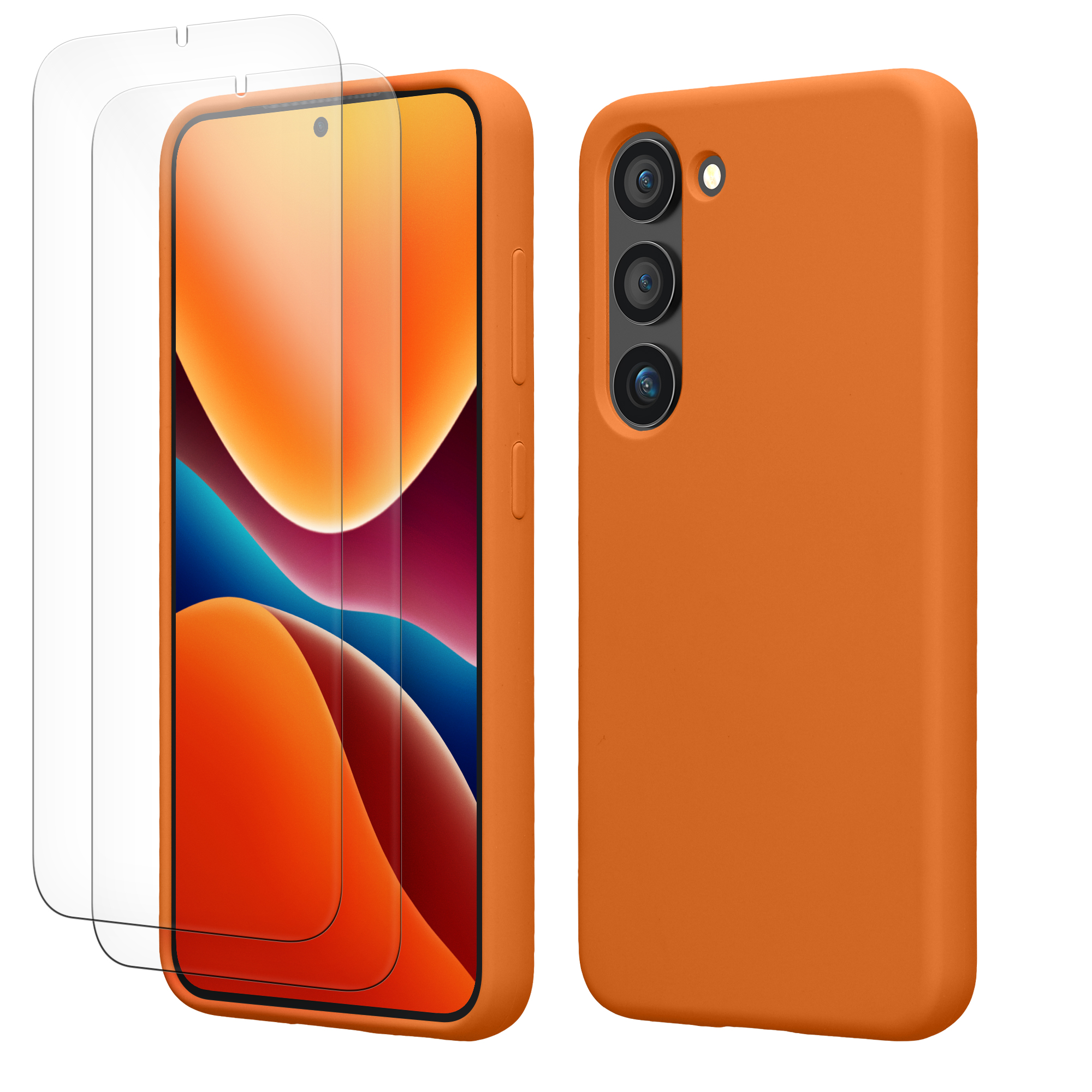 Pouzdro pro Samsung Galaxy S23 se 2 tvrzenými ochrannými skly kwmobile - ovocná oranžová