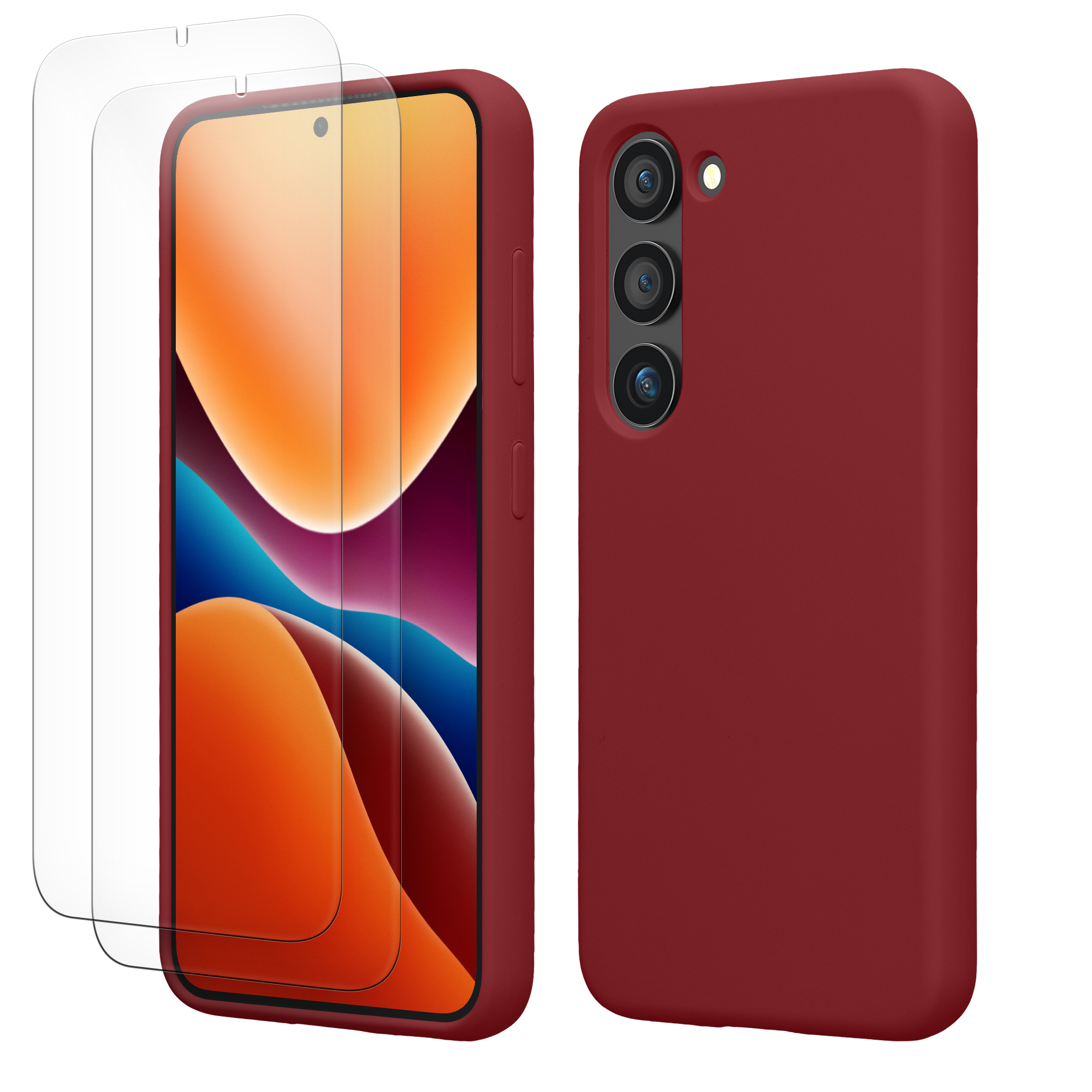 Pouzdro pro Samsung Galaxy S23 se 2 tvrzenými ochrannými skly kwmobile - vínově fialová
