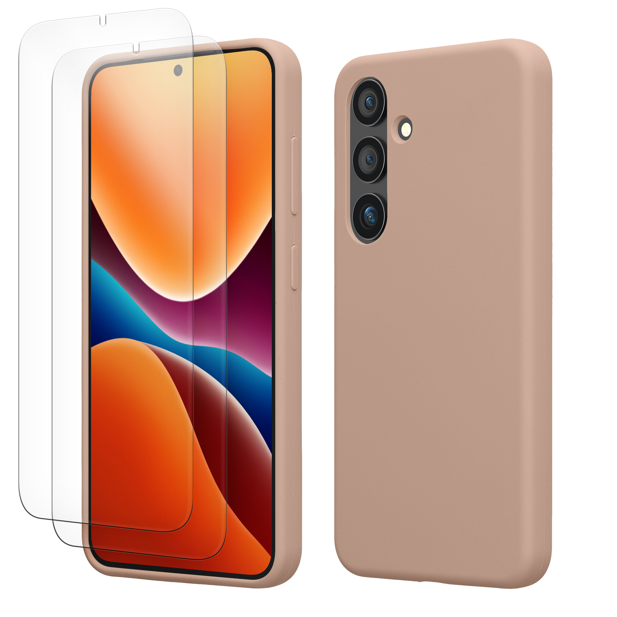 Pouzdro pro Samsung Galaxy S24 se 2 tvrzenými ochrannými skly kwmobile - matná starorůžová