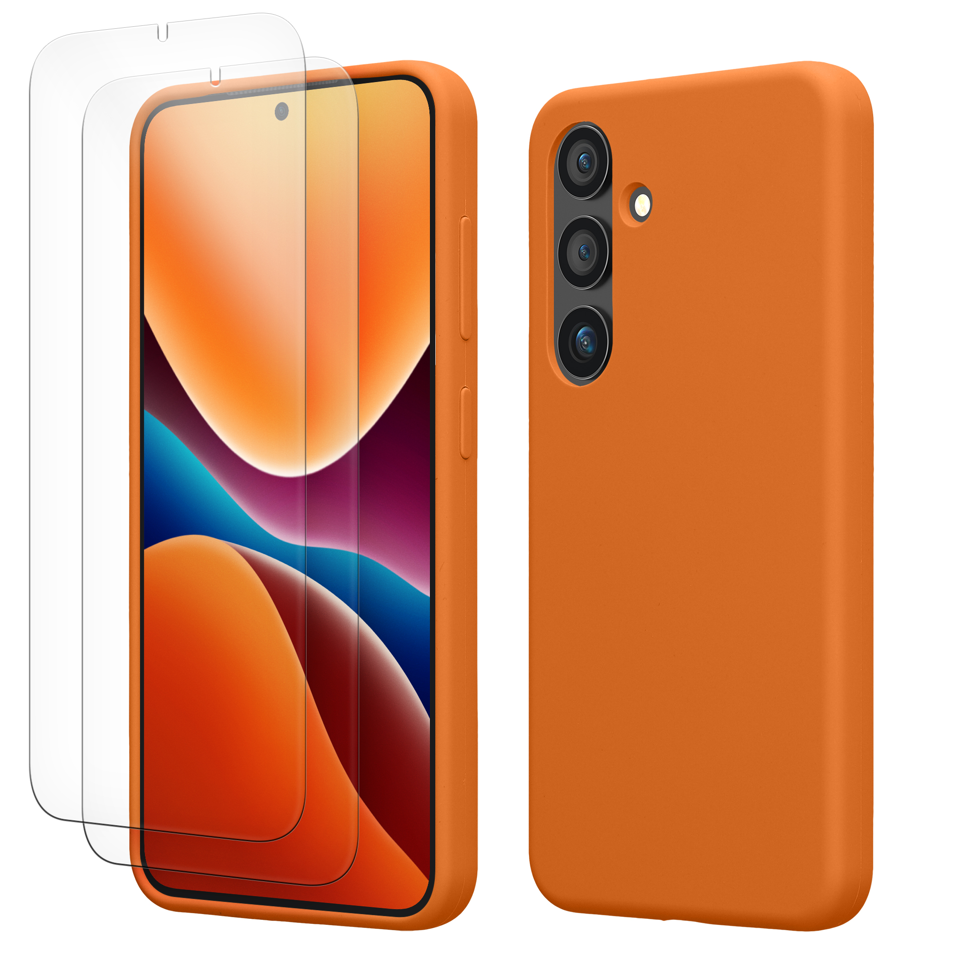 Pouzdro pro Samsung Galaxy S24 se 2 tvrzenými ochrannými skly kwmobile - ovocná oranžová