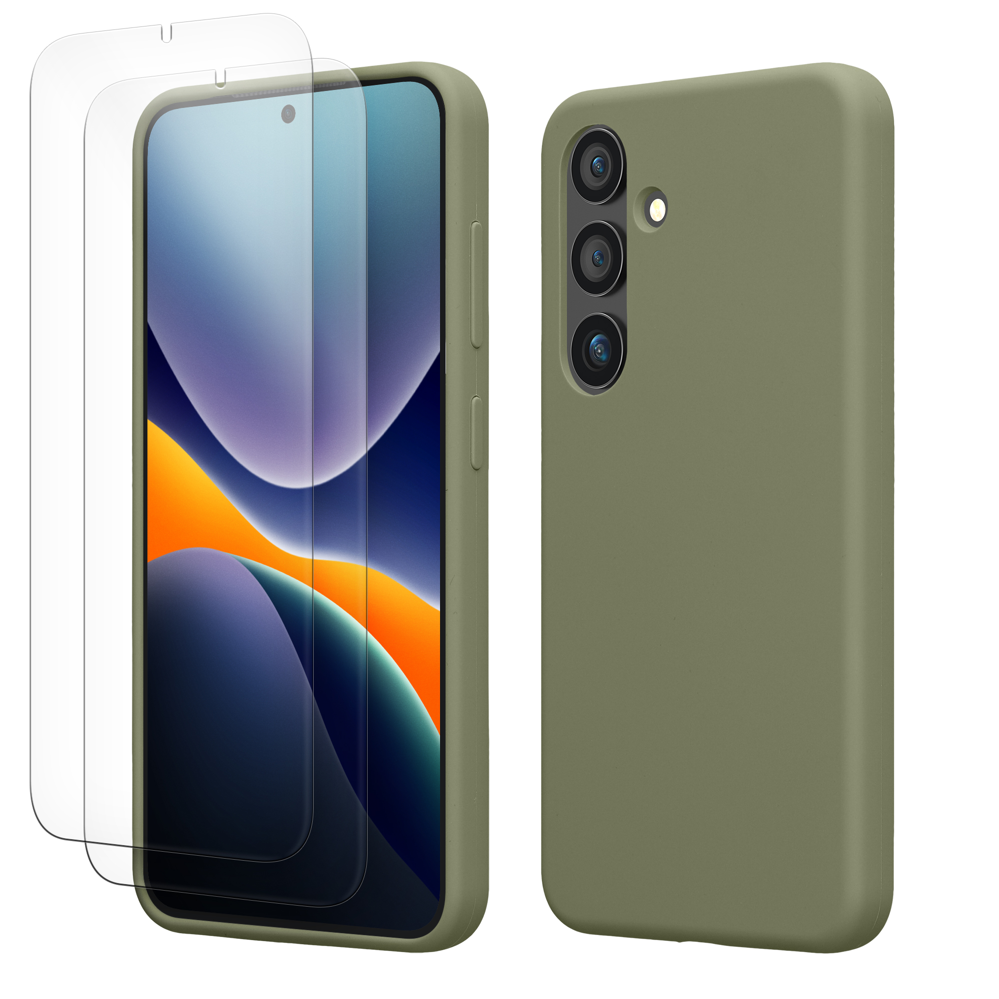 Pouzdro pro Samsung Galaxy S24 se 2 tvrzenými ochrannými skly kwmobile - šedozelená