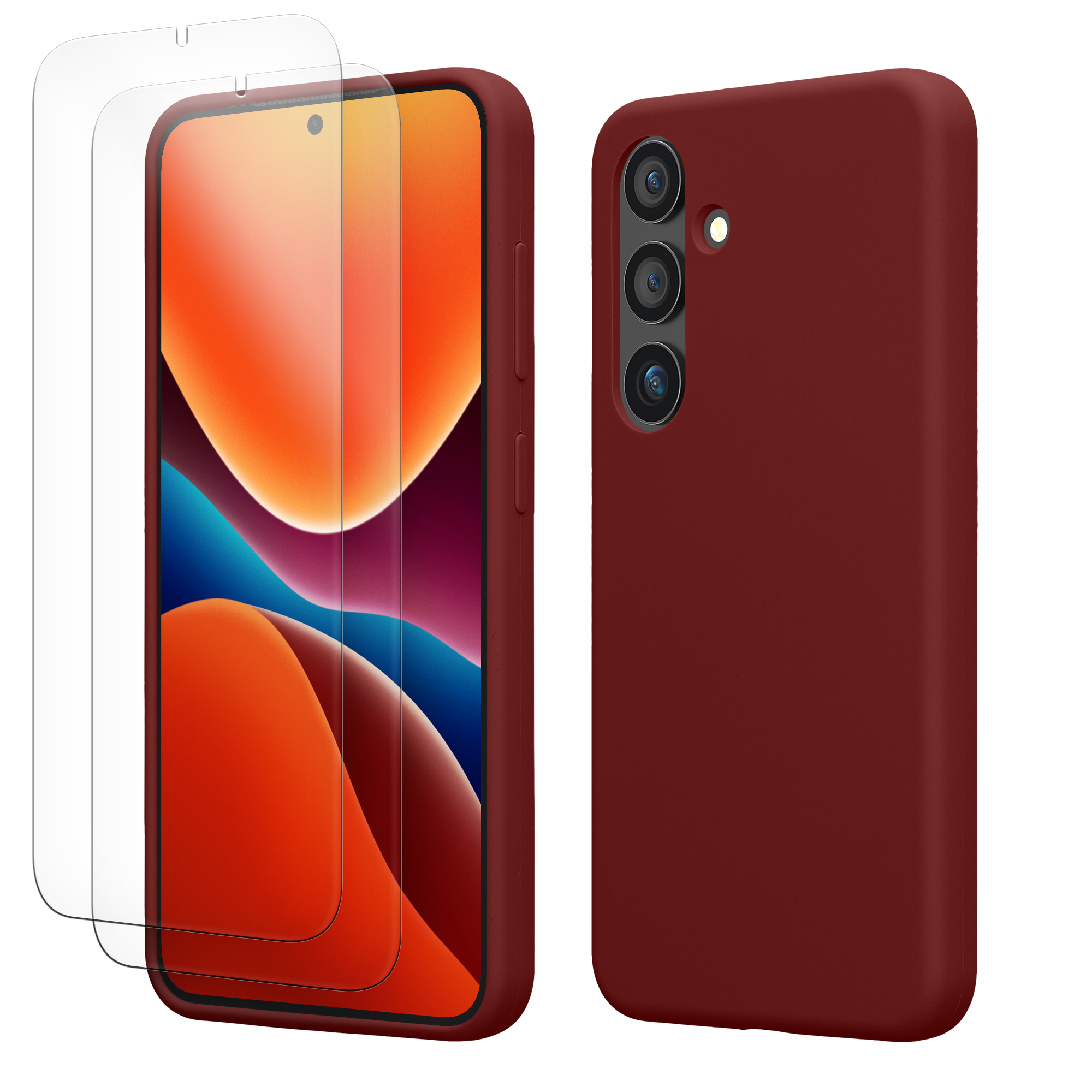 Pouzdro pro Samsung Galaxy S24 se 2 tvrzenými ochrannými skly kwmobile - vínově fialová